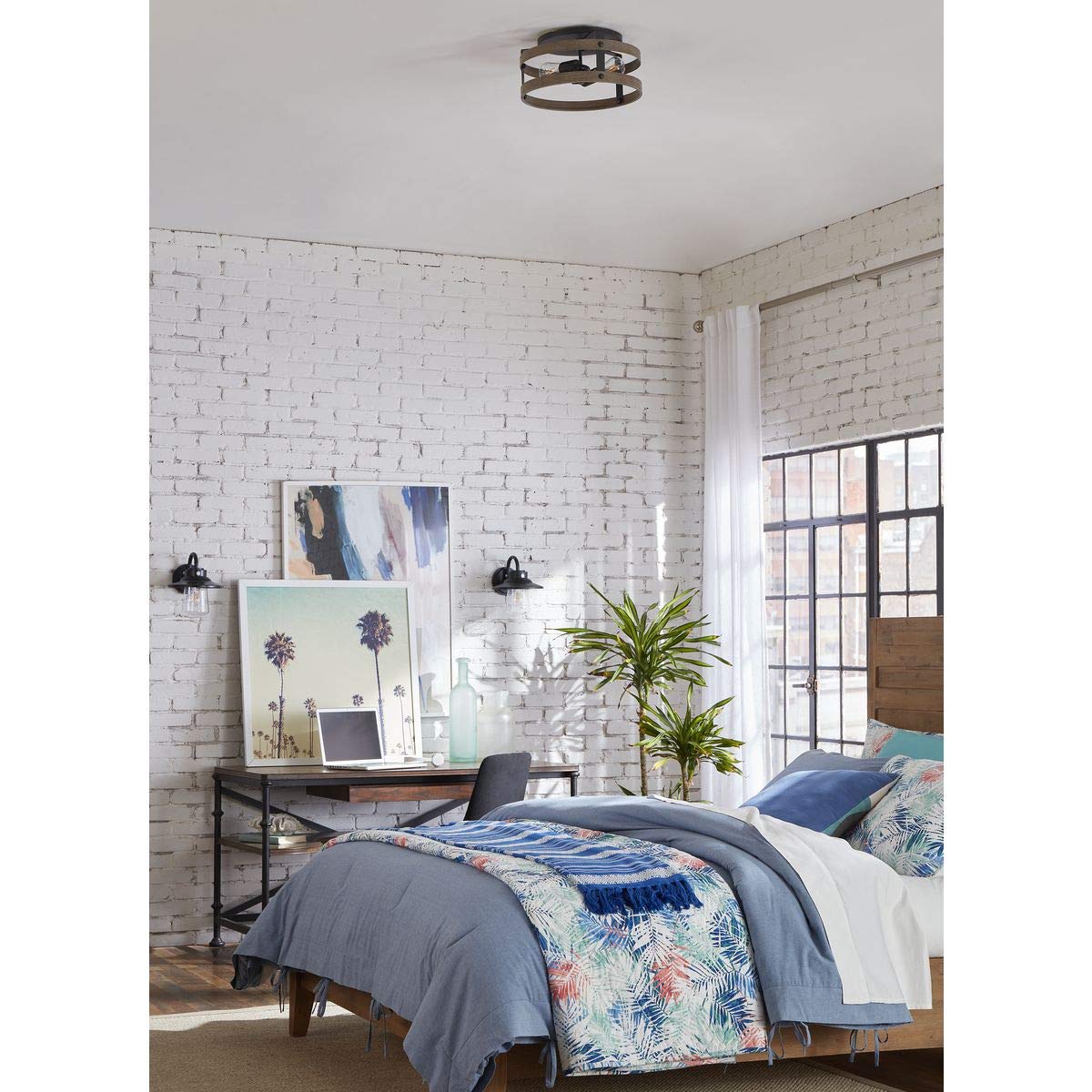 Progress Lighting Gulliver Collection 2-Light Weathered Gray Farmhouse Flush Mount Ceiling Light, 6.50X14.37X14.37