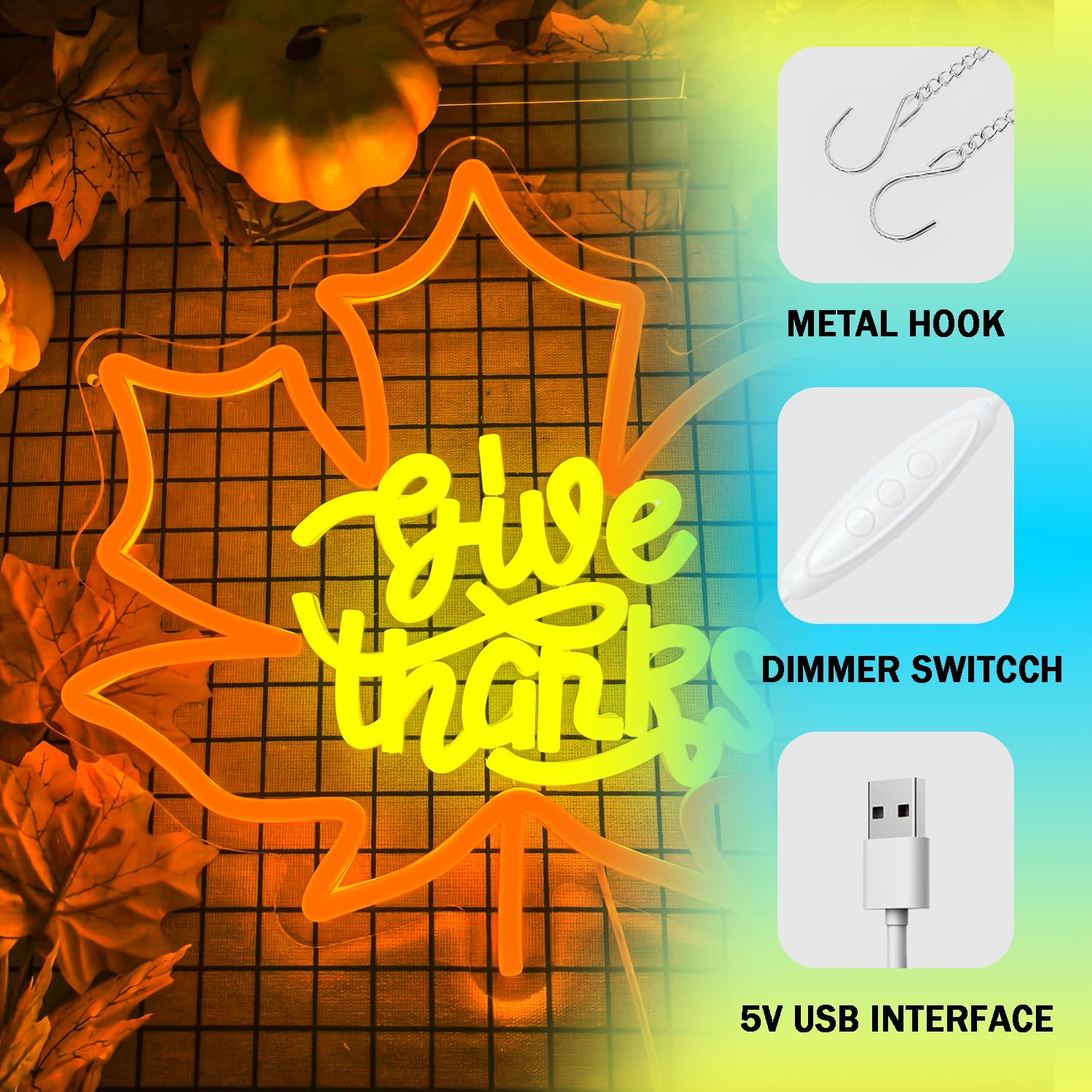 Thanksgiving Neon Sign Dimmable Fall Neon Sign For Thanksgiving Decoration Give Thanks Sign For Home Bar Salon Window Porch Front Door