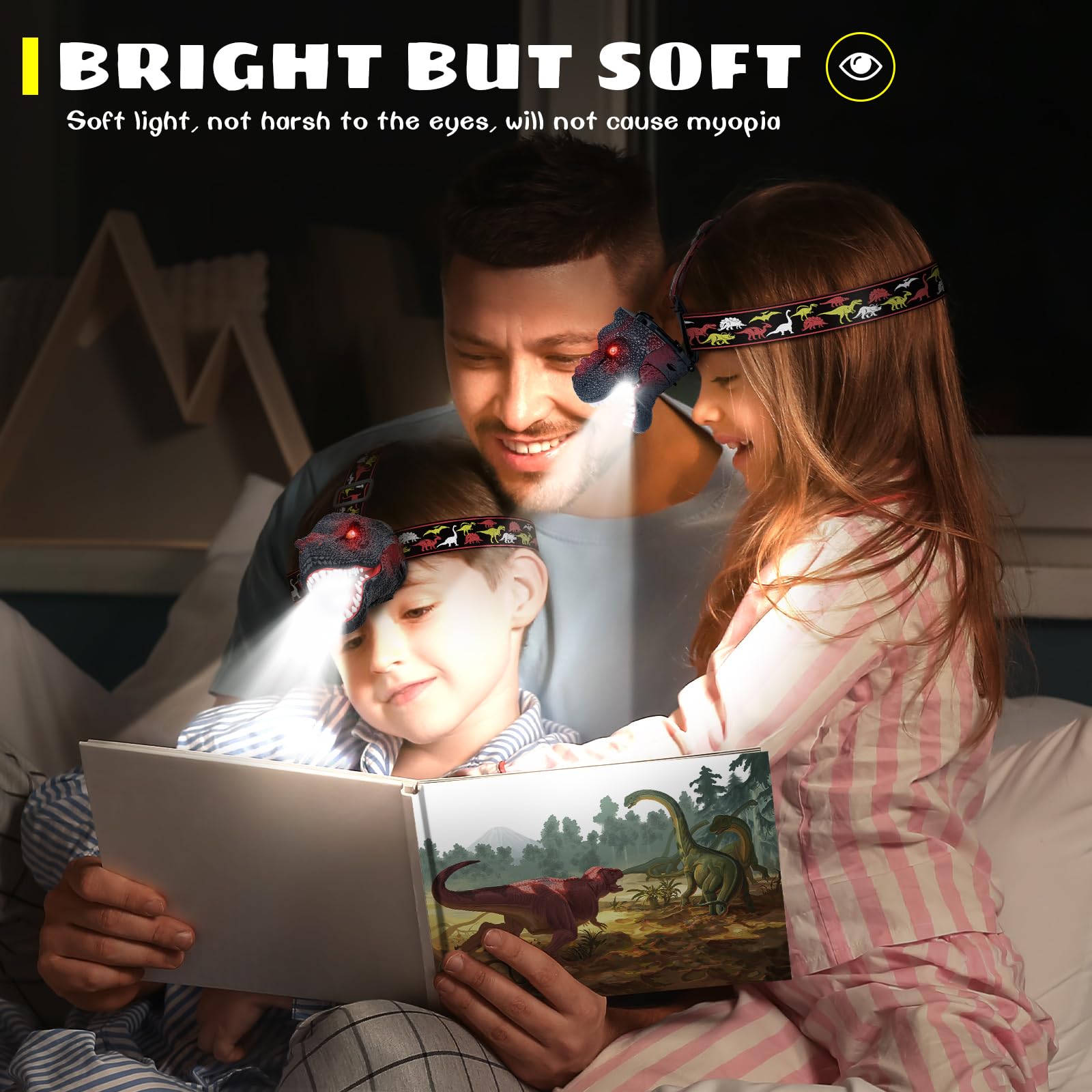 Dysaim Kids Headlamp,Dinosaur Headlamp For Kids Led Head Lamp Camping Gear Flashlight,Hiking Accessories Headlight,Ideal Gift Toys Suitable For Reading Birthday Halloween Xmas Party