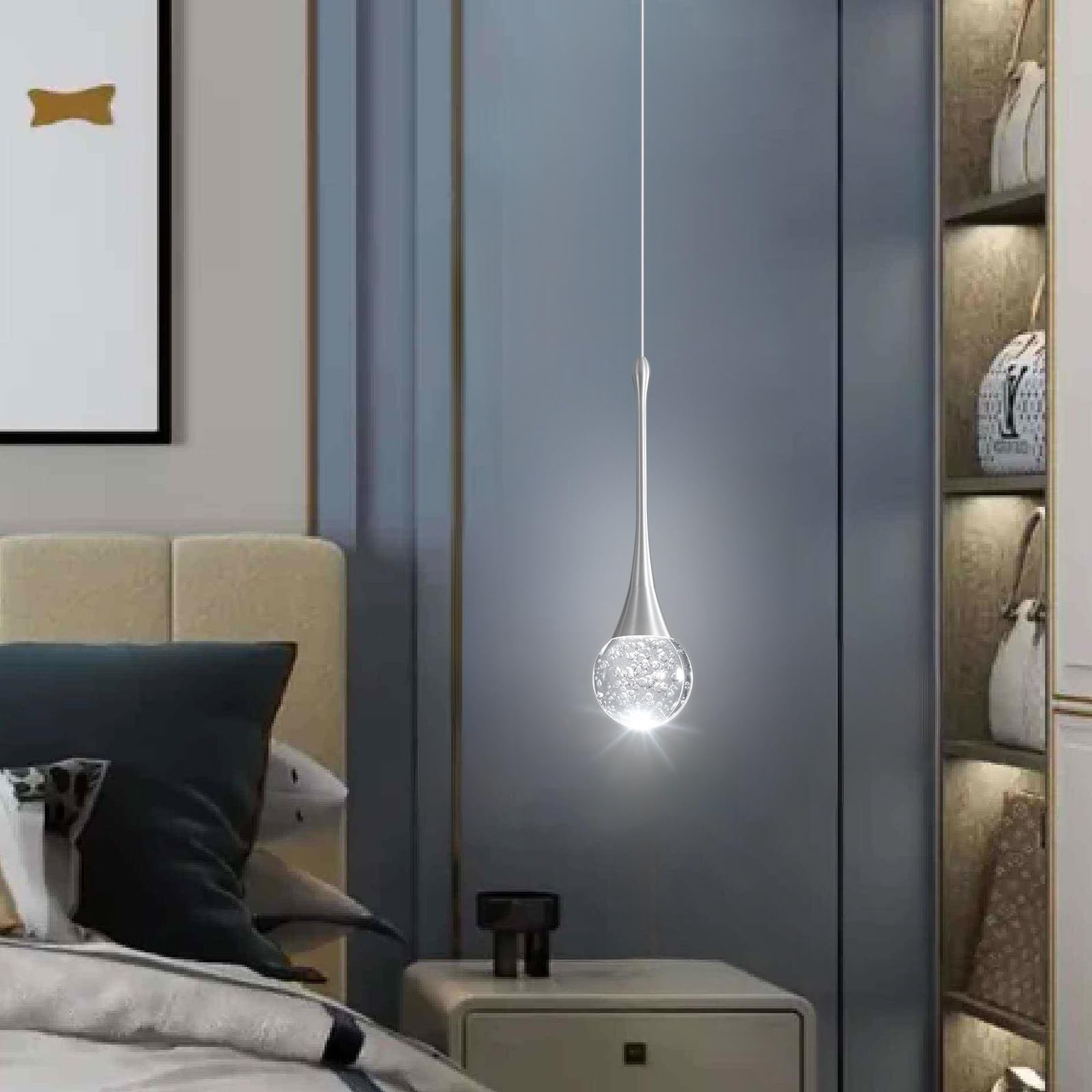 cenozo Modern Pendant Light - LED Dimmable Crystal Ceiling Lamp, 1 Light Round, Brushed Nickel, Ideal for Kitchen, Dining Room, Bedroom