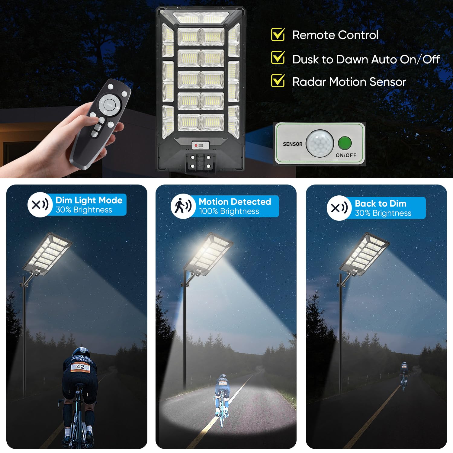 6000W Solar Street Lights Outdoor 600000Lm 1028 Beads Commercial Parking Lot Lights Dusk To Dawn Waterproof Solar Security Flood