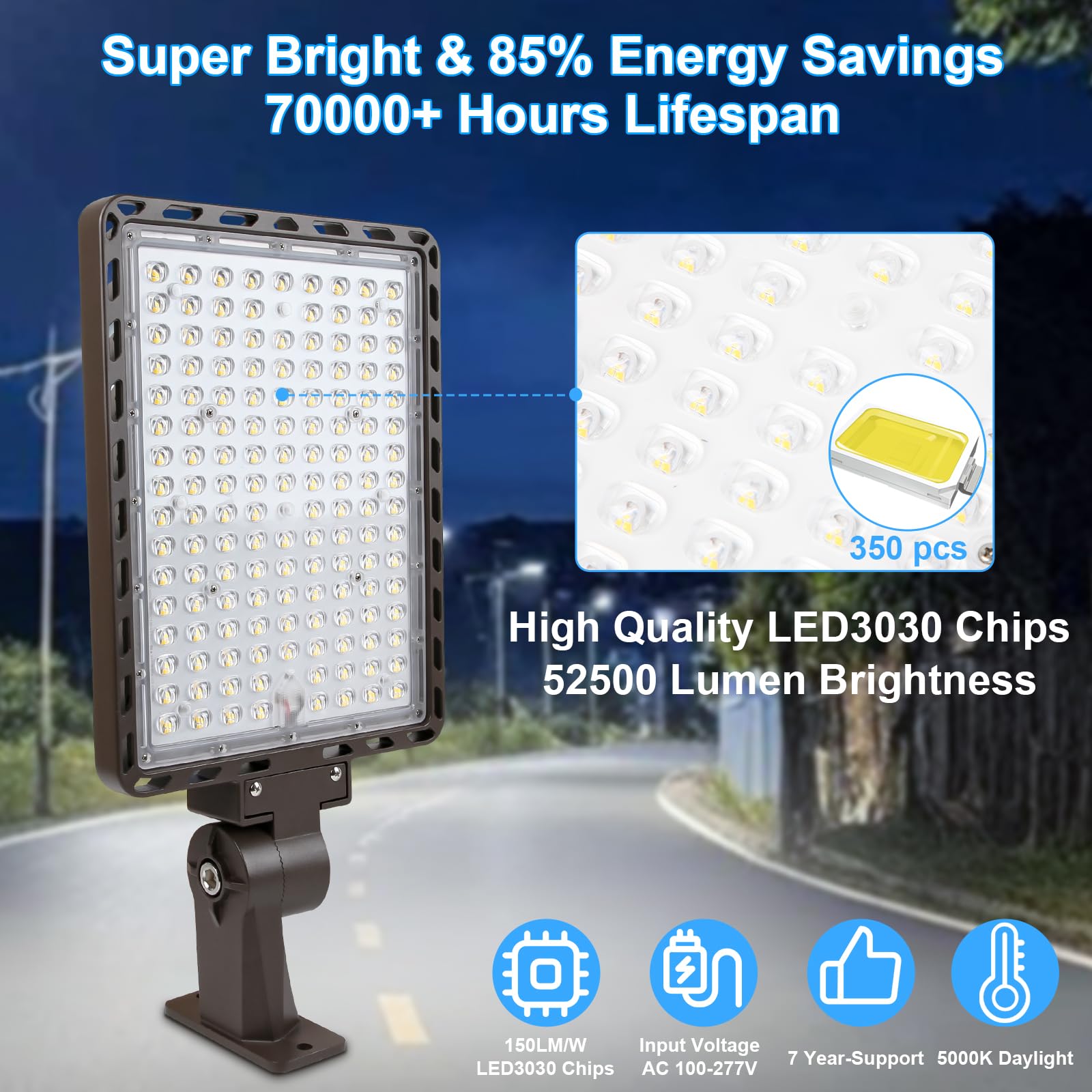 BIRITALO LED Flood Light 350W 52500LM Dusk to Dawn Waterproof 5000K Brown 3 Pack