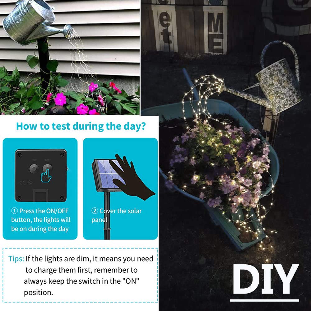 Soltuus Solar Fairy String Lights Outside Cool White, Multi Strand 180 Leds Watering Can Light For Outdoor, Waterproof Solar Pow