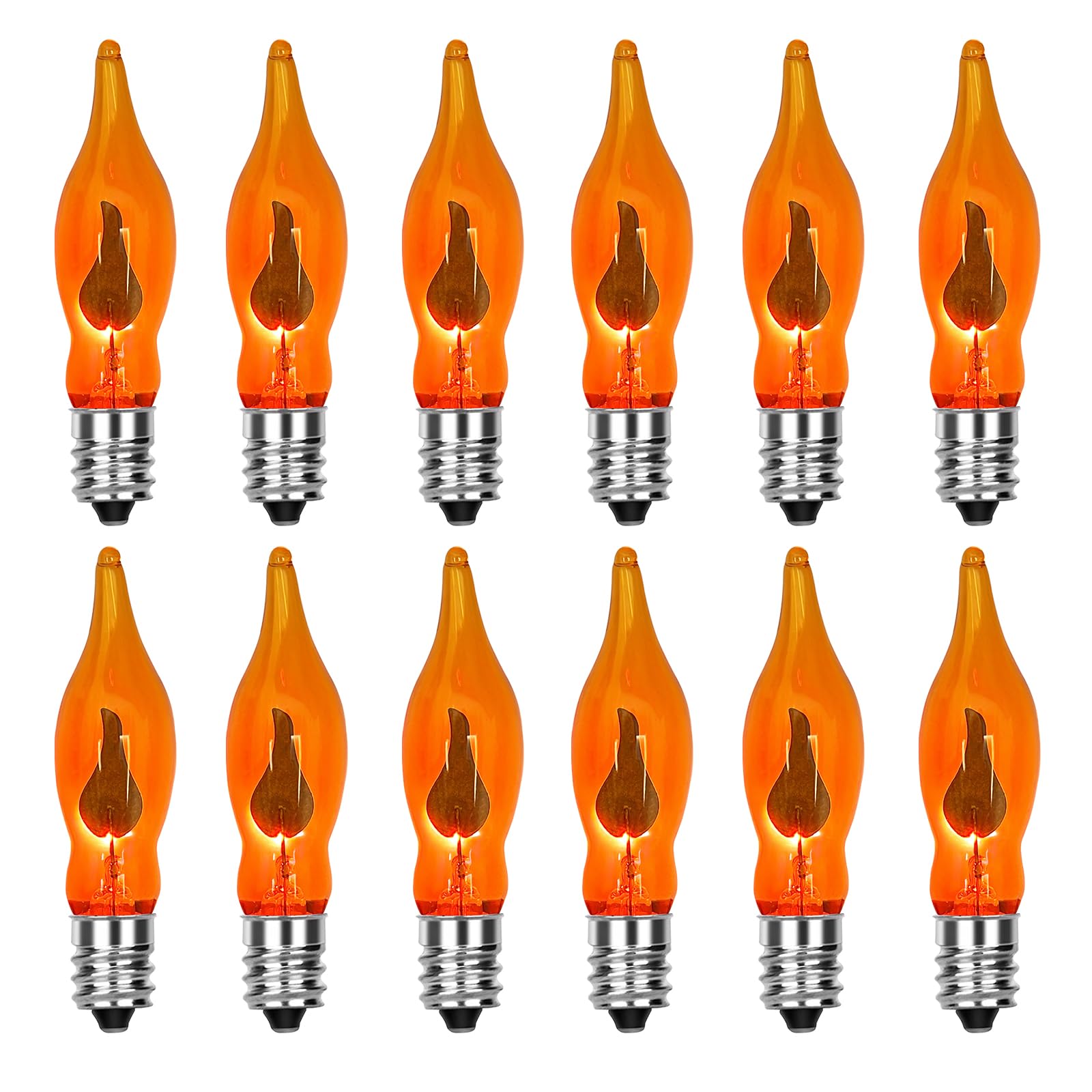 12 Pack Flicker Flame Light Bulbs, C18 Halloween Orange Flame Replacement Bulbs E12 Candelabra Base Light Bulbs For Electric Win