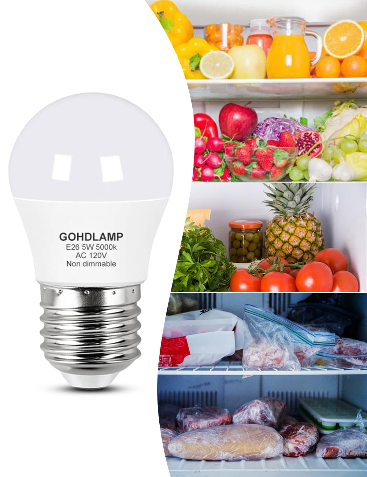 Gohdlamp Led Refrigerator Light Bulb 5W 50Watt Equivalent,Waterproof Replacement For Frigidaire,120V E26 A15 Freezer Light Bulbs