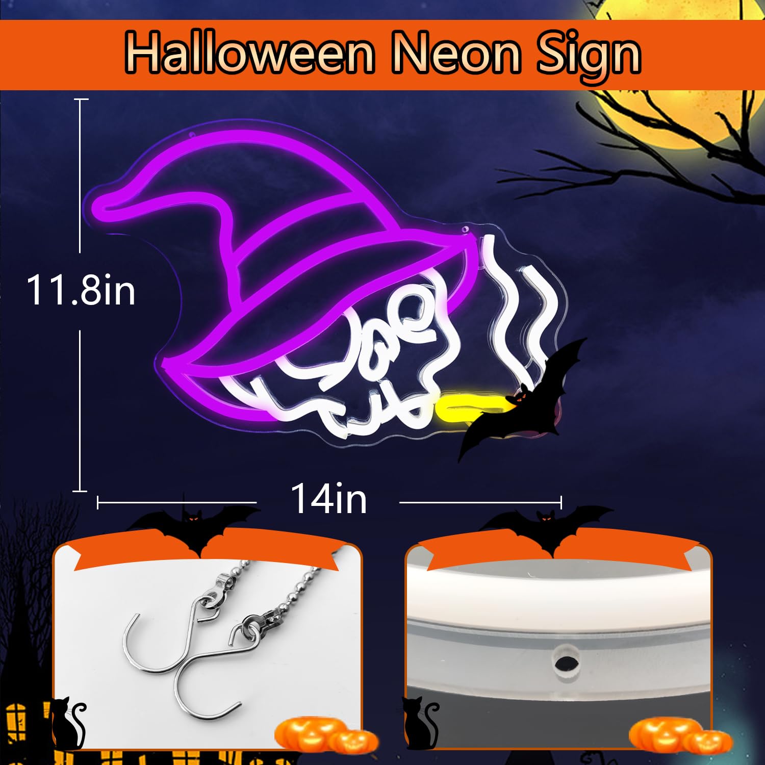 Halloween Neon Sign Dimmable Skeleton Skull Neon Sign For Wall Decor Halloween Decoration Retro Skull Light Led Halloween Ghost Hanging Neon Light Sign For Bedroom, Window, Party Gifts