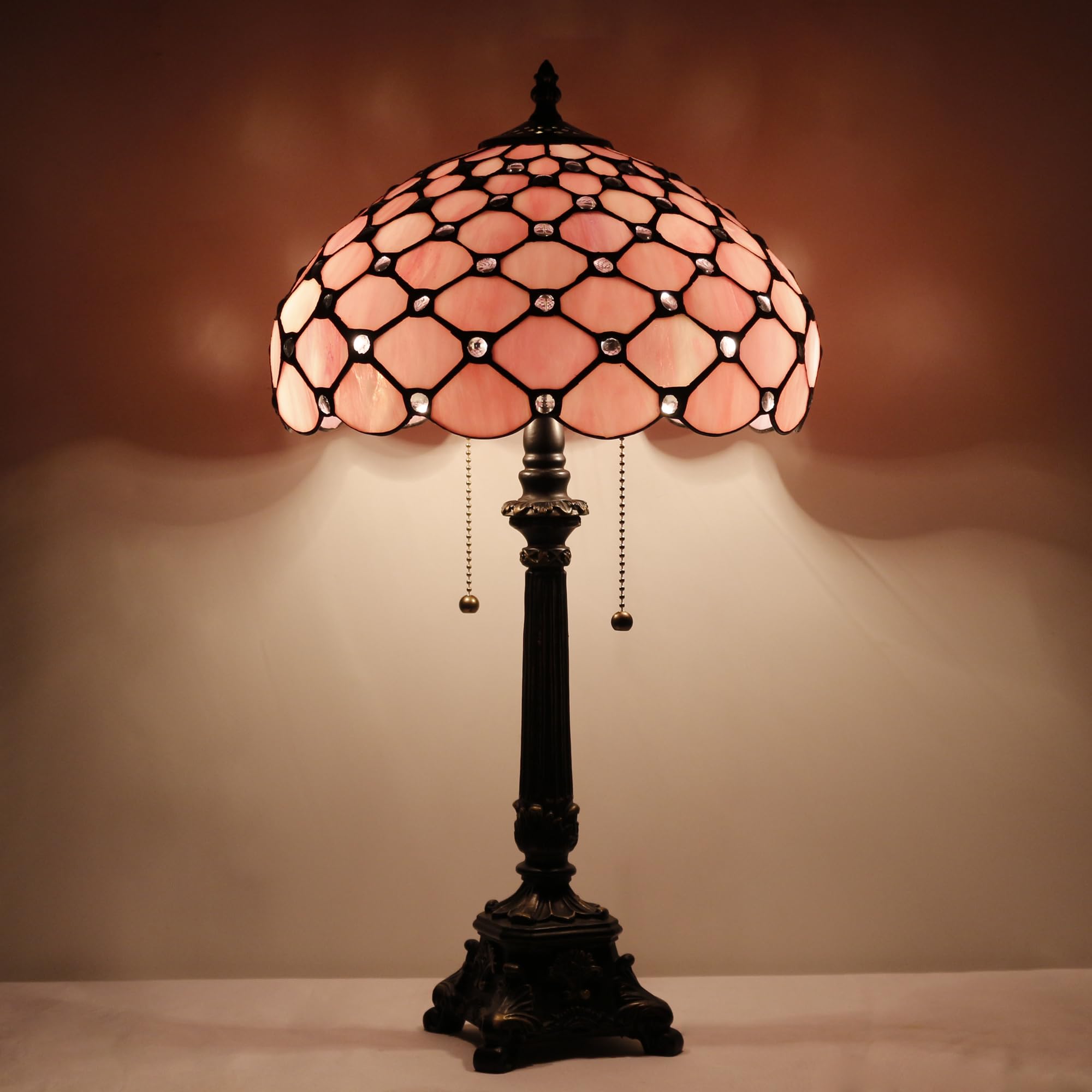 L-Juicwe Tiffany Table Lamp Pink Bead Style Stained Glass Desk Lamp 12X12X21 Inches Reading Light