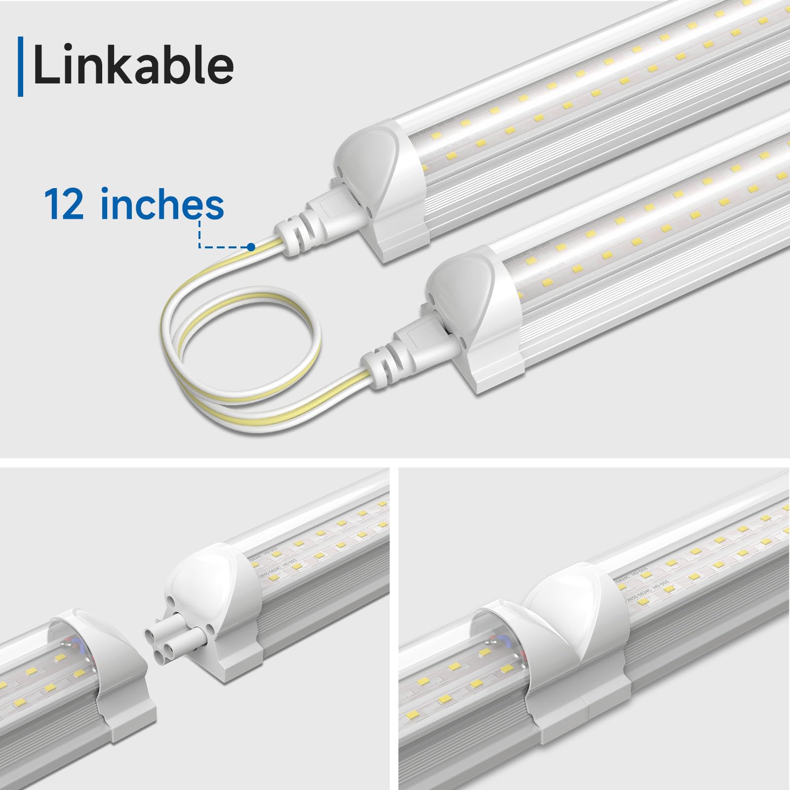 Shinestar 20-Pack 8Ft Led Shop Light, Linkable T8 Tube Light Fixture For Garage, Basement, Office, 9000Lm Super Bright, Daylight