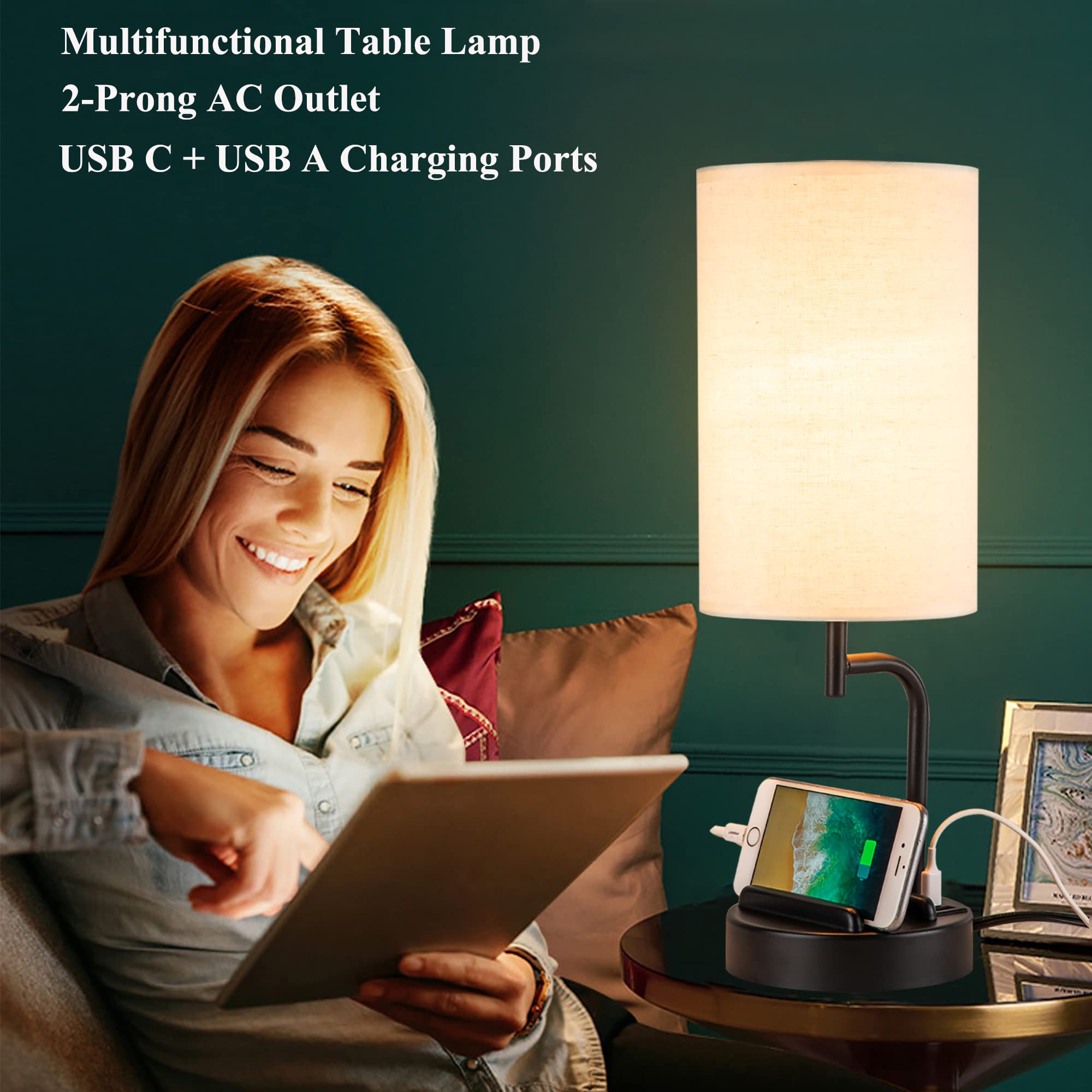 Dreamholder Touch Control Usb Table Lamp, Upgraded 3-Way Dimmable Bedside Desk Lamp With Usb C & A Charging Ports And Ac Outlet,
