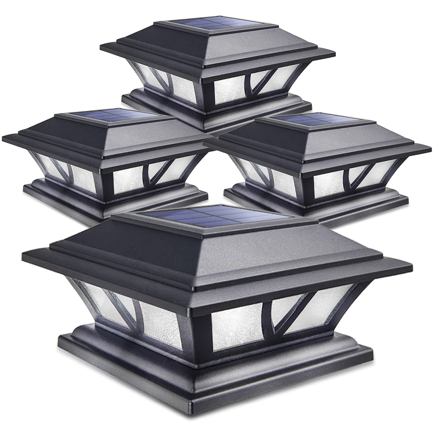 SIEDiNLAR Solar Post Lights LED Deck Fence Cap Light 4 Pack Black Warm White/Cool White for 4x4 5x5 6x6 Posts