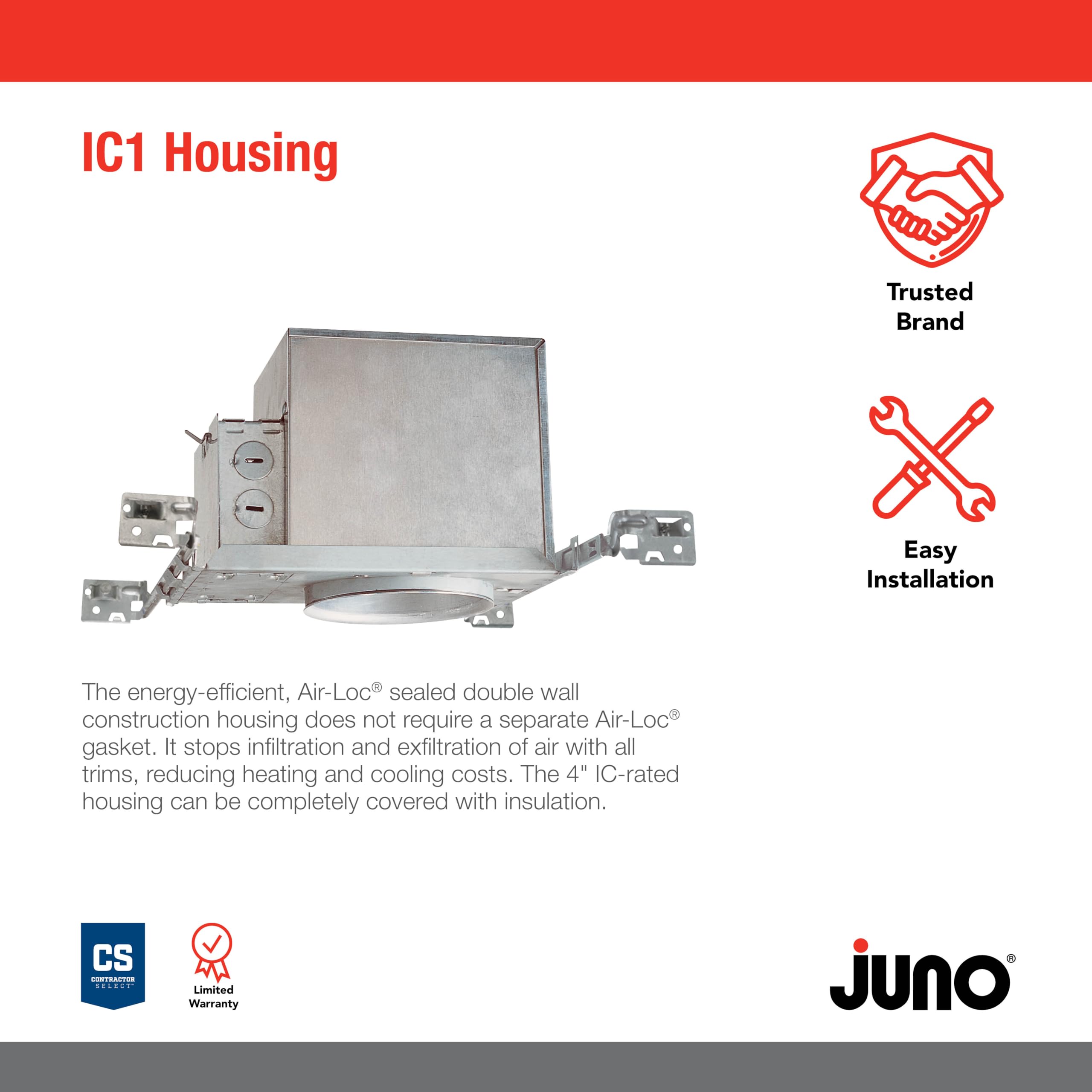 Juno Lighting Ic1W Contractor Select 4-Inch Ic Rated Push-In Electrical Connectors New Construction Recessed Housing