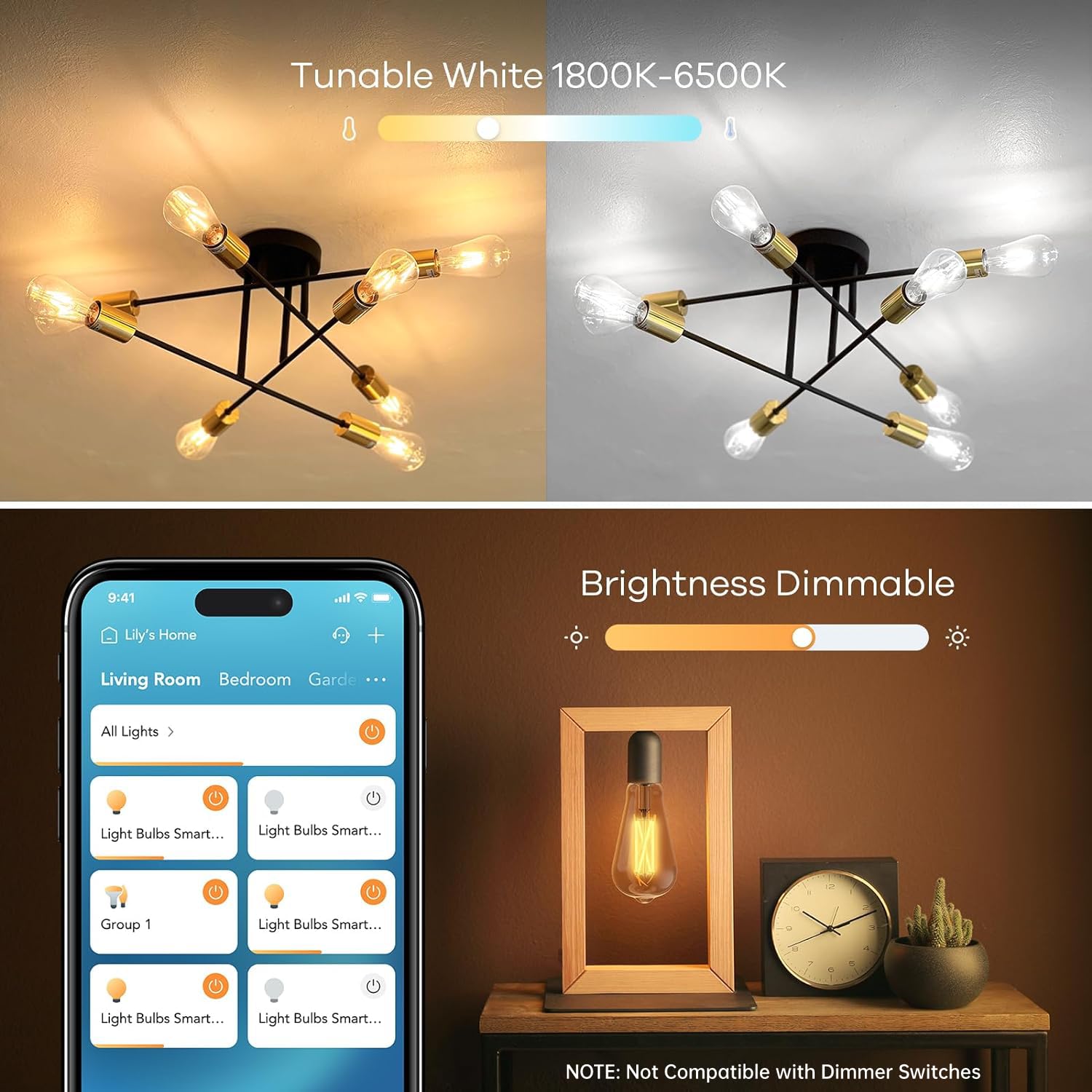 Linkind Smart Edison Light Bulbs, ST64, 8W 60W, 2700K-6500K, E26, Glass, 4 Pack