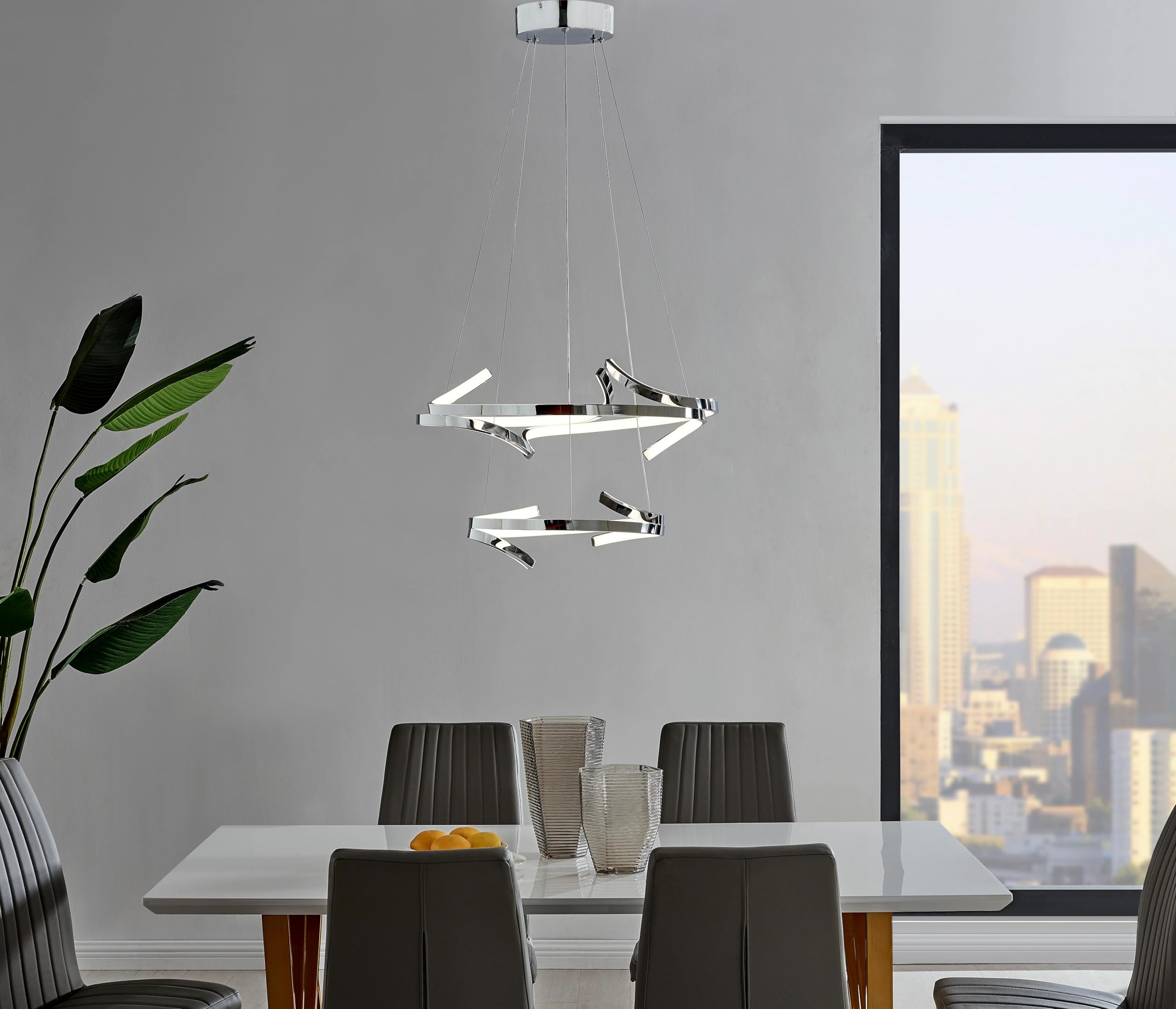 Finesse Decor Beijing LED Round Chandelier - Chrome, Silicone, Silver, Model CH-011