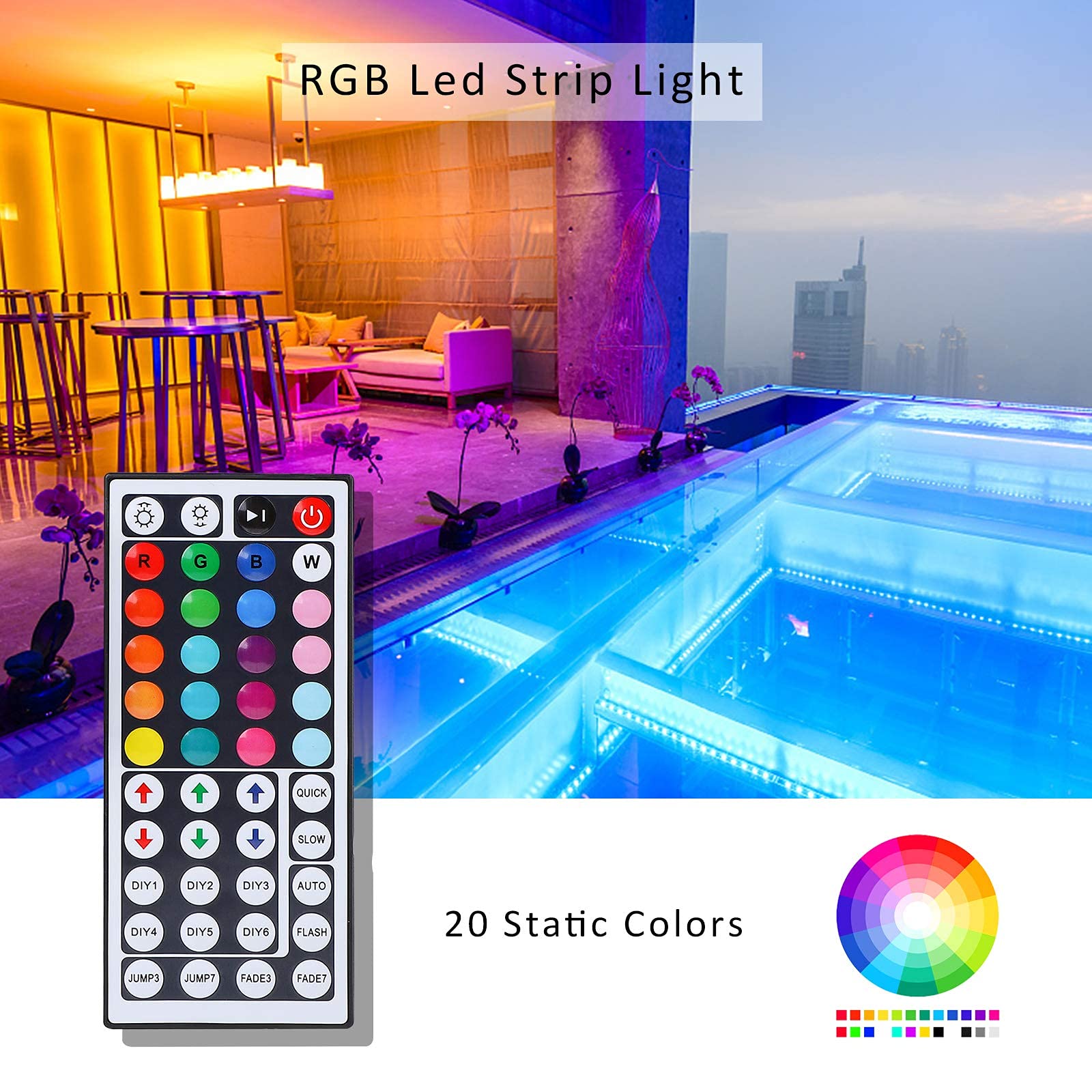 SUPERNIGHT RGB LED Strip Controller Box, 2-Ports with 44 Keys IR Remote, DC12V-24V, Red