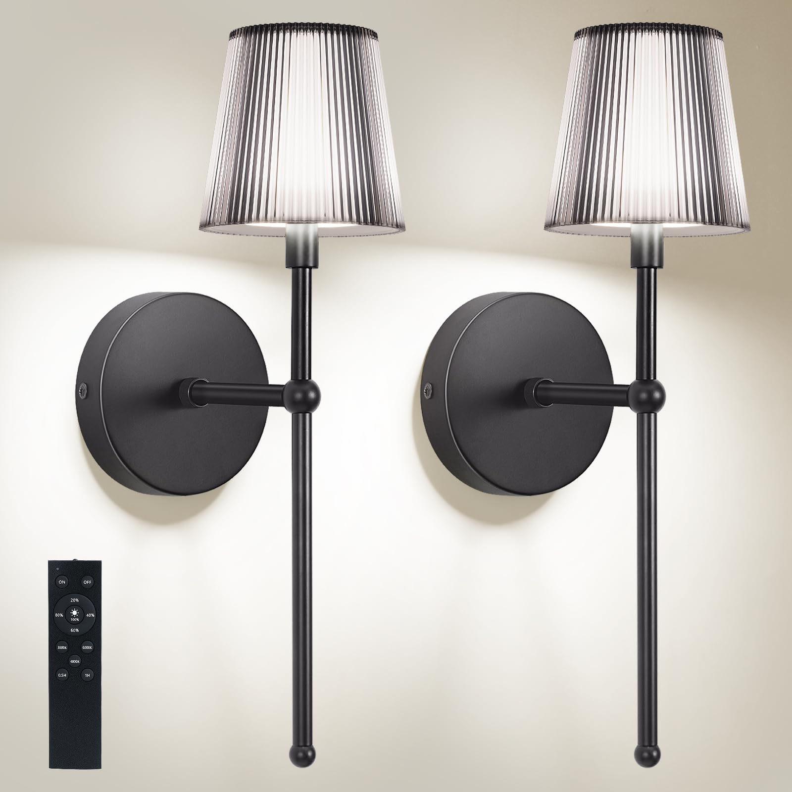 TaoFiaCo Battery Operated Wall Sconces Set of 2, Wireless Wall Sconce with Remote Dimmable Timer, Rechargeable 5200mAh, Cordless