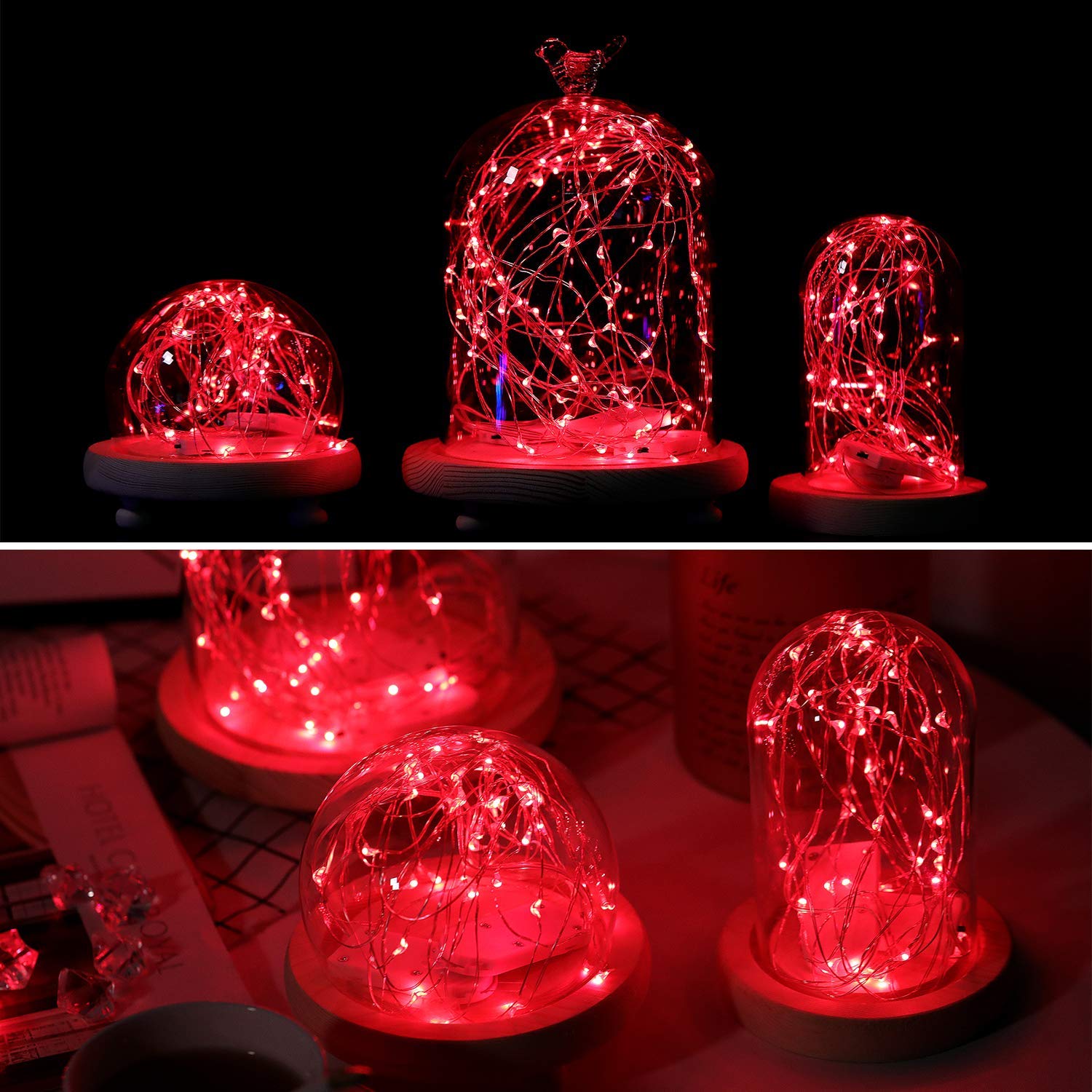 YKB Red LED Fairy String Lights, 6 Pack, 20 Mini LEDs, 3.3FT Copper Wire, Battery Powered for Holiday Decorations