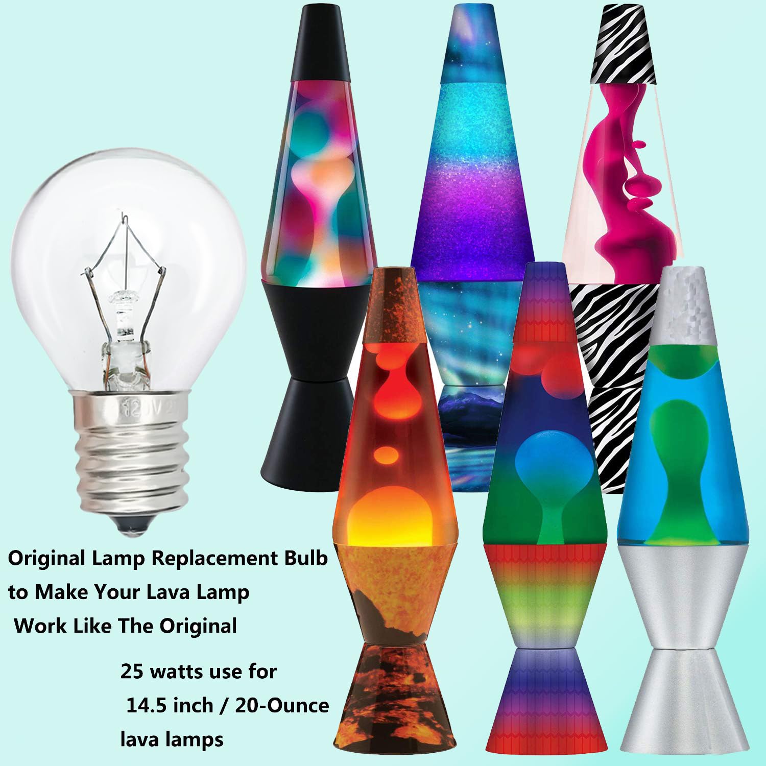PaeorRorL Lava Lamp Bulb 6 Pack, 25W S11 E17 Base, Dimmable 2700K Warm White, Glass, Silver