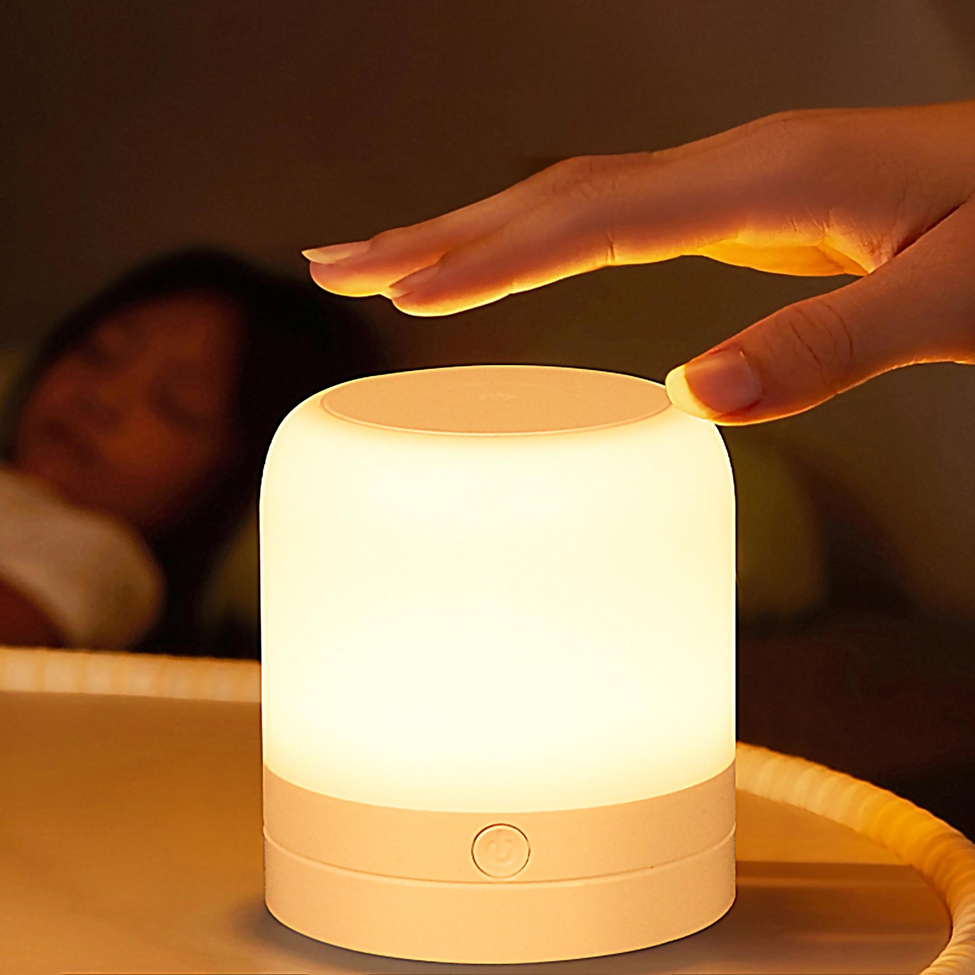 FNMYCO Portable Baby Night Light, Rechargeable LED Touch Lamp, Egg Shape, Warm White, Small, Model YD