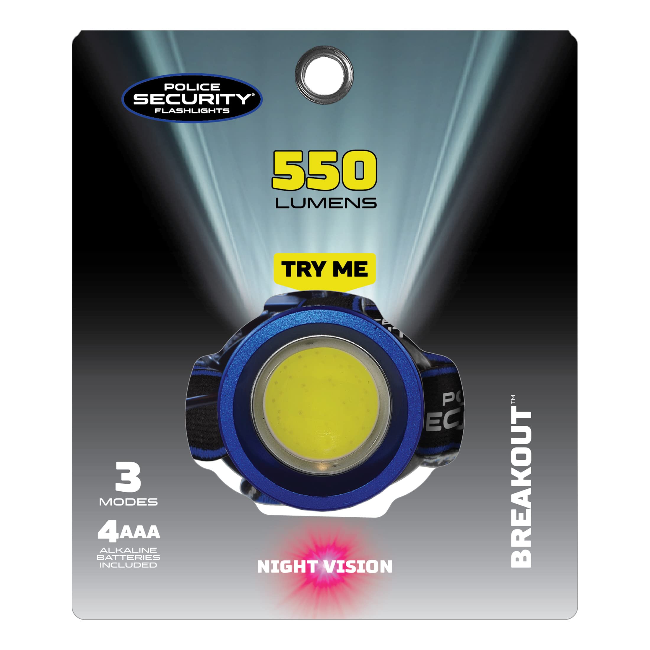 Police Security Breakout COB Headlamp - 550 Lumen, 120° Wide Angle, Night Vision, Black, Model 98298