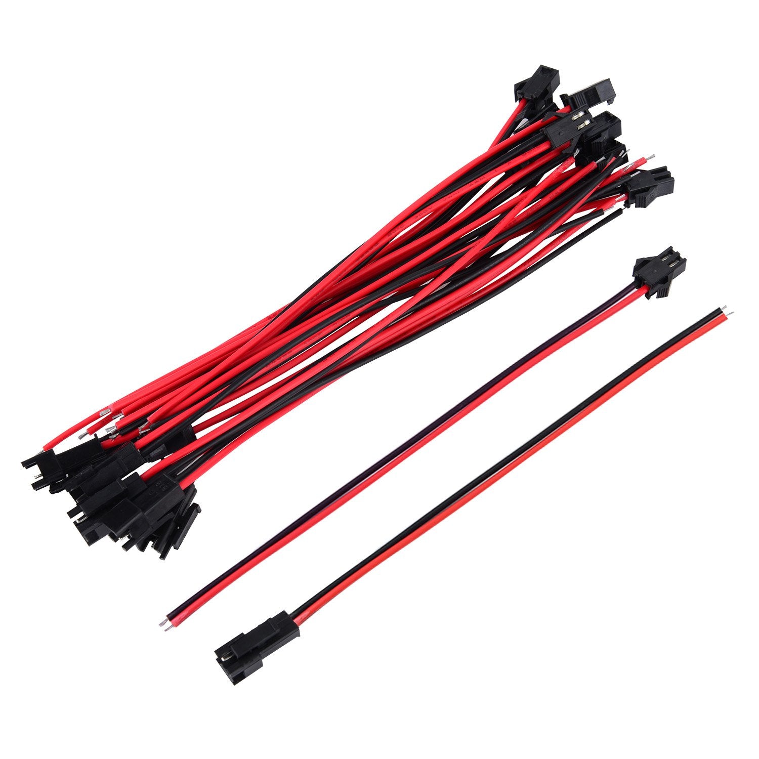Mudder 22 AWG JST SM 2 Pin Connector Adapter with 135mm Cable Wire for LED Light, Red and Black, 20 Pairs