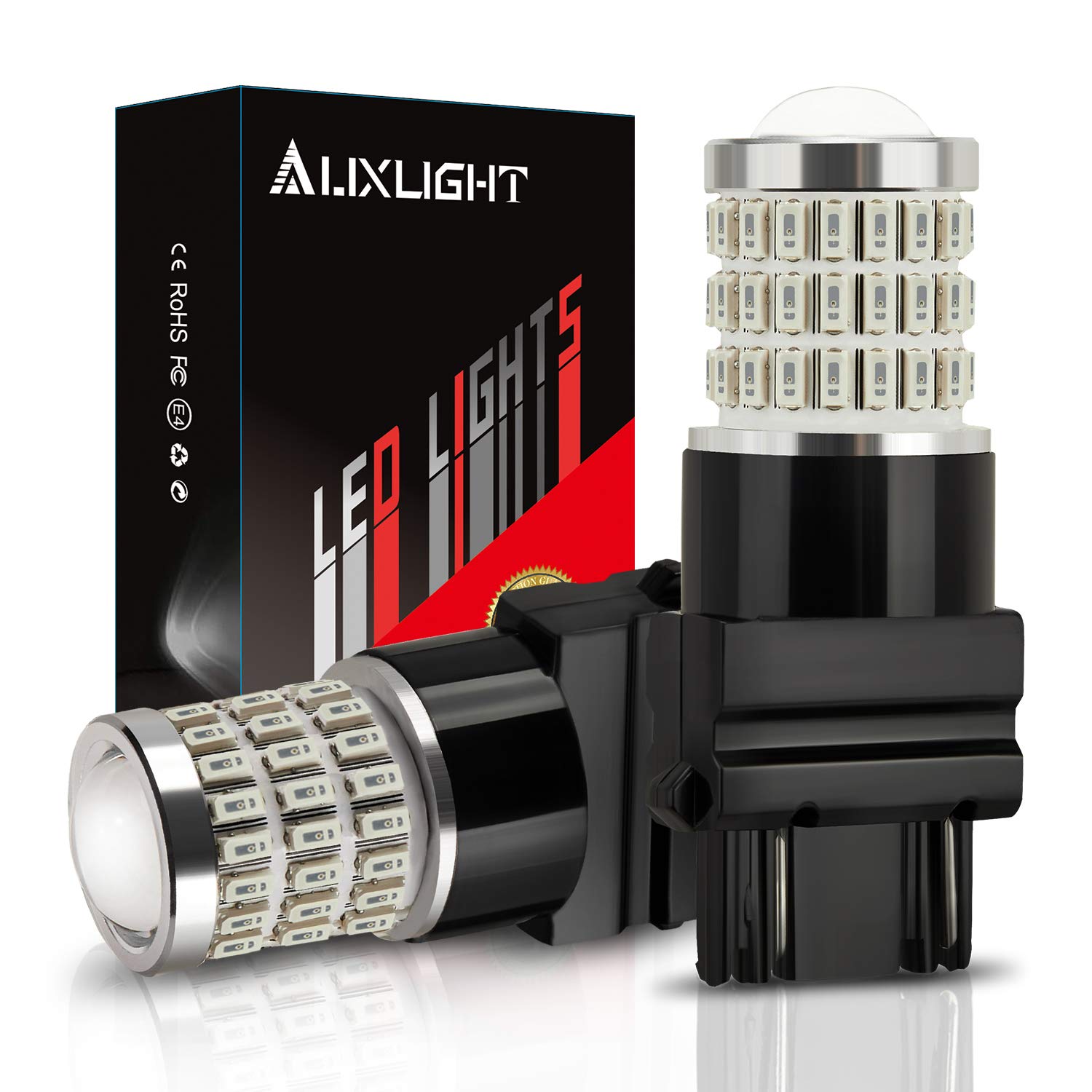 Auxlight 3157 3156 3057 4157 3157K Led Bulbs Brilliant Red, Ultra Bright 57-Smd Led Replacement For Brake/Tail Lights, Blinker Lights, Turn Signal/Parking Or Running Lights (Pack Of 2)