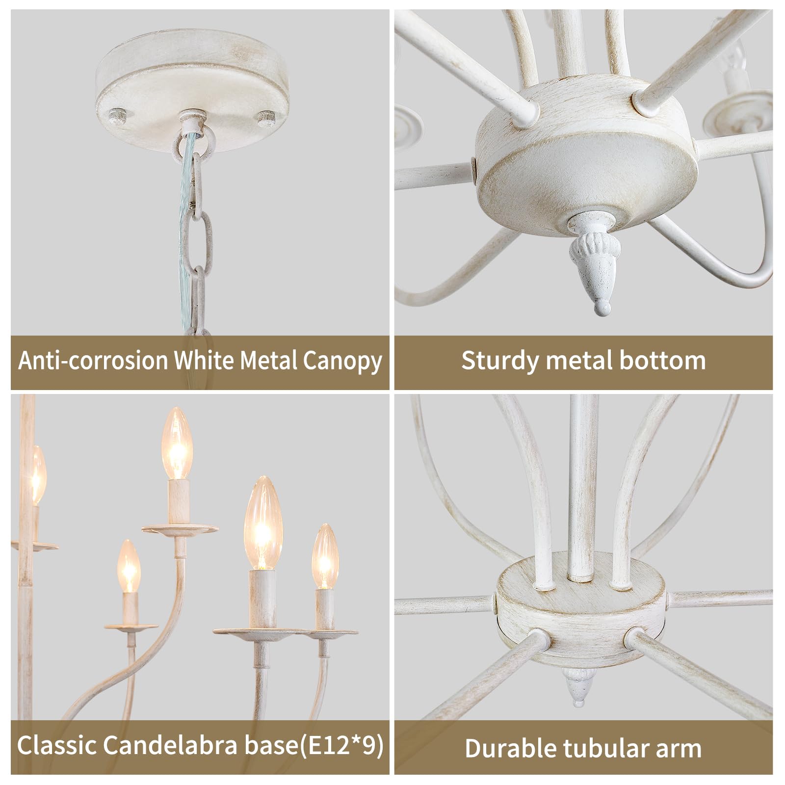 Rviezza French Country Chandelier, 9-Light Antique White Farmhouse Chandelier, 2-Tier Candle Modern Farmhouse Chandeliers For Di