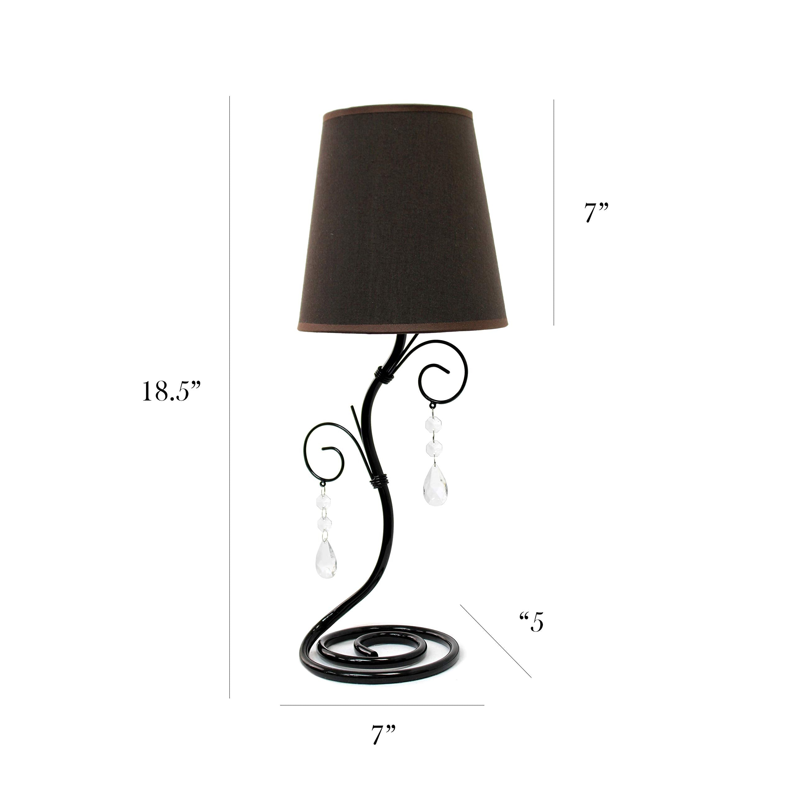 Simple Designs Lt2010-Bwn Black Twisted Vine Hanging Crystals Table Lamp, Brown