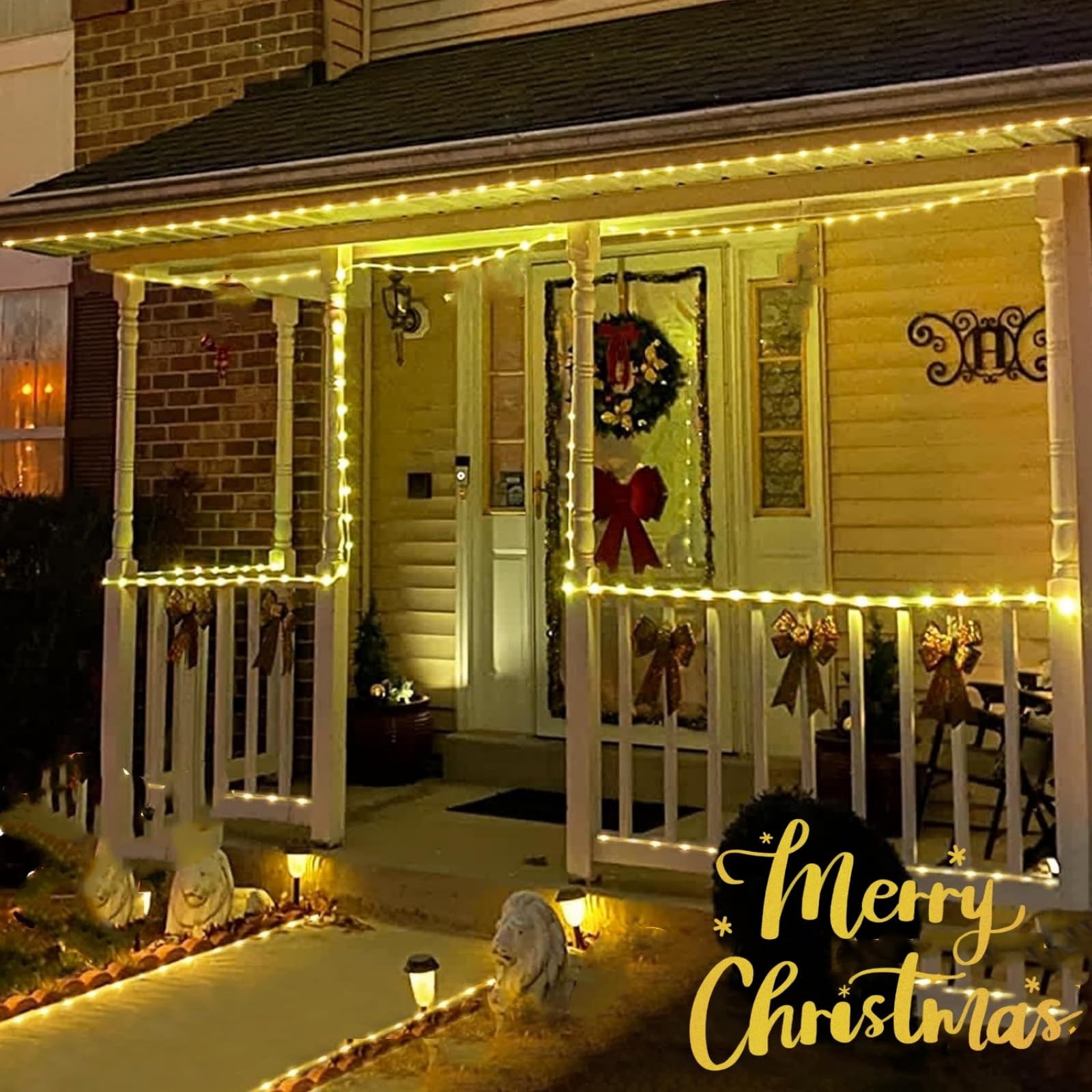 Qitong Warm White Solar Rope Lights, 2 Pack Each 33Ft 100Led Outdoor Solar Christmas Lights, 8 Modes Clear Solar Tube Lights For