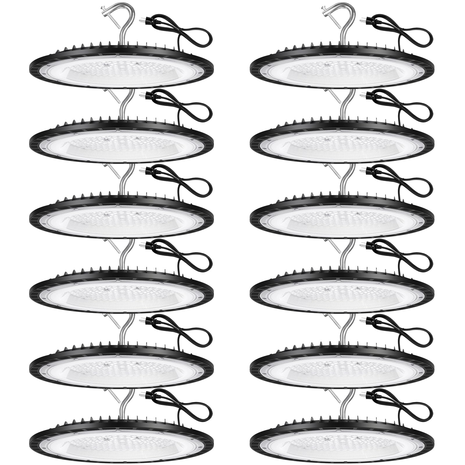 Yanycn 12 Pack 150W Ufo Led High Bay Lights Ip66 Waterproof 120Vac 21000Lm 5000K Daylight  660W Mh/Hps With Plug Commercial Bay Lighting For Barn Gym Factory Warehouse Shop Workshop Gym