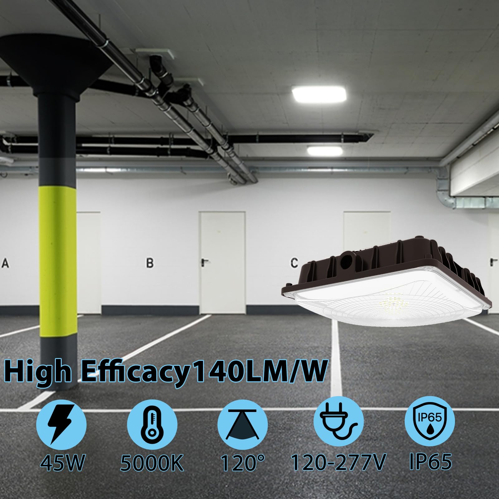 HYPERLITE LED Canopy Light 45W, 6300 Lumens, 5000K Daylight, Bronze, Mstar Series, 9.5inx9.5in
