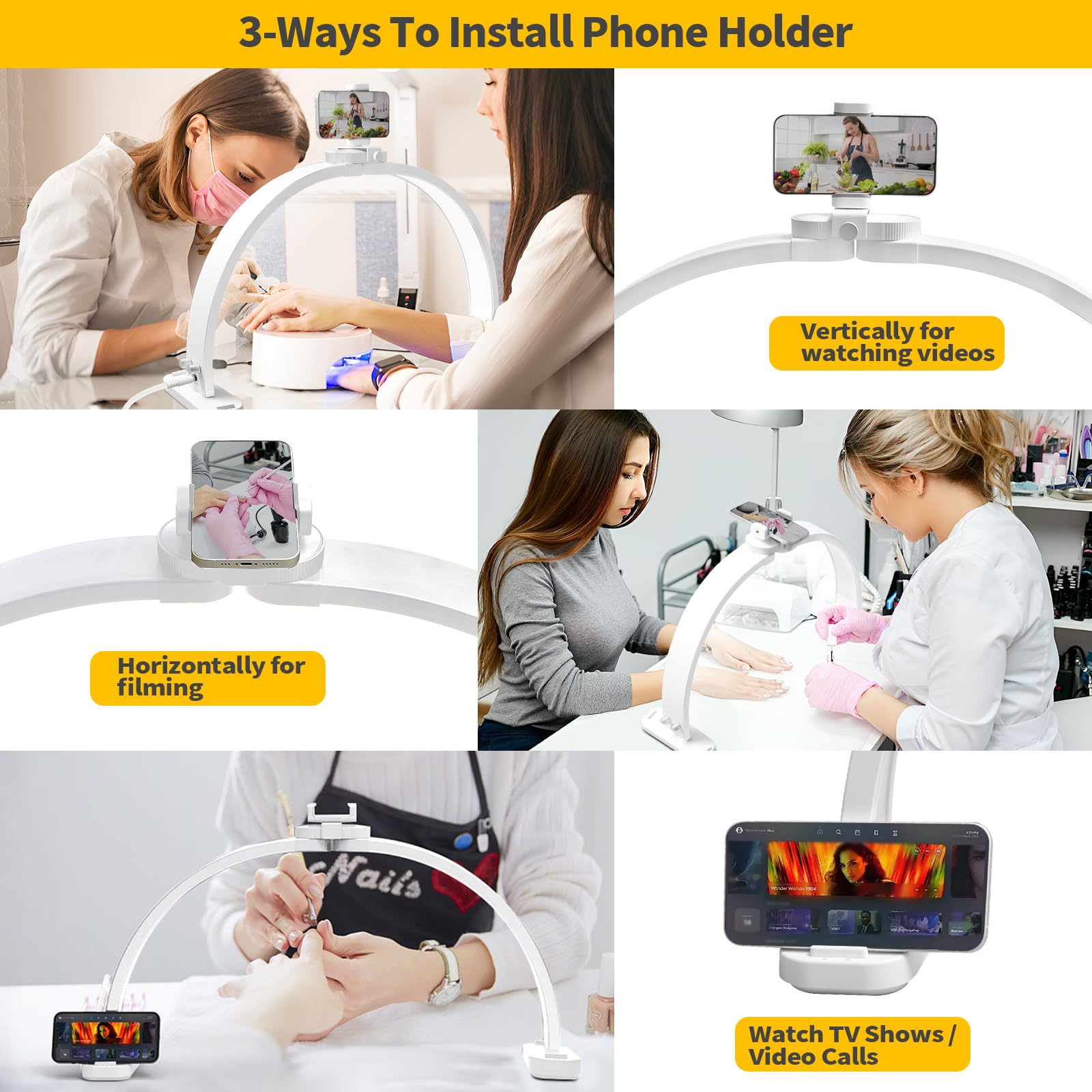 Cgbe Half Moon Light For Nail Desk: Extra Large 30.7'' Nail Desk Light With Phone Holder - 3 Color Modes & 10 Brightness For Nai