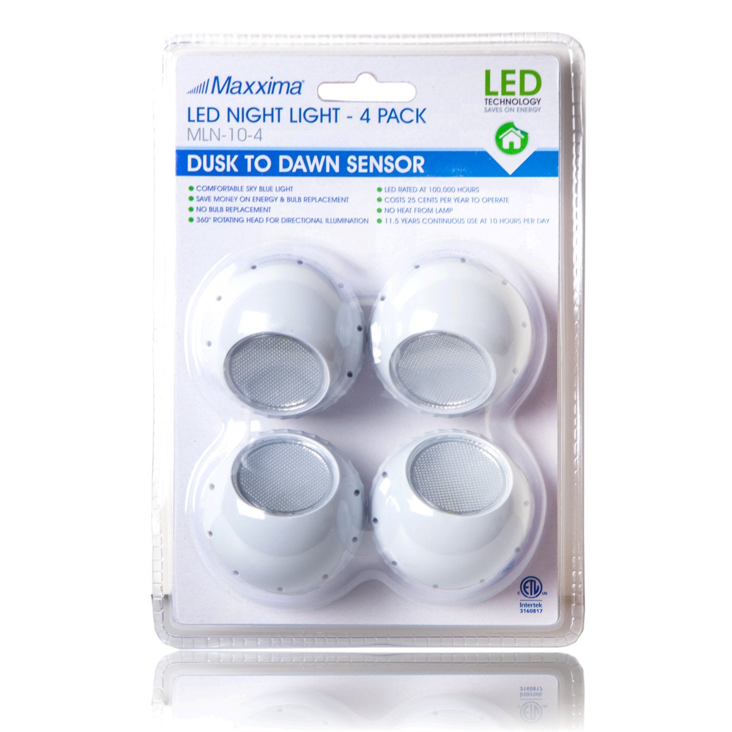 Maxxima MLN-10 LED Night Light with Dusk to Dawn Sensor, Pack of 4, Blue