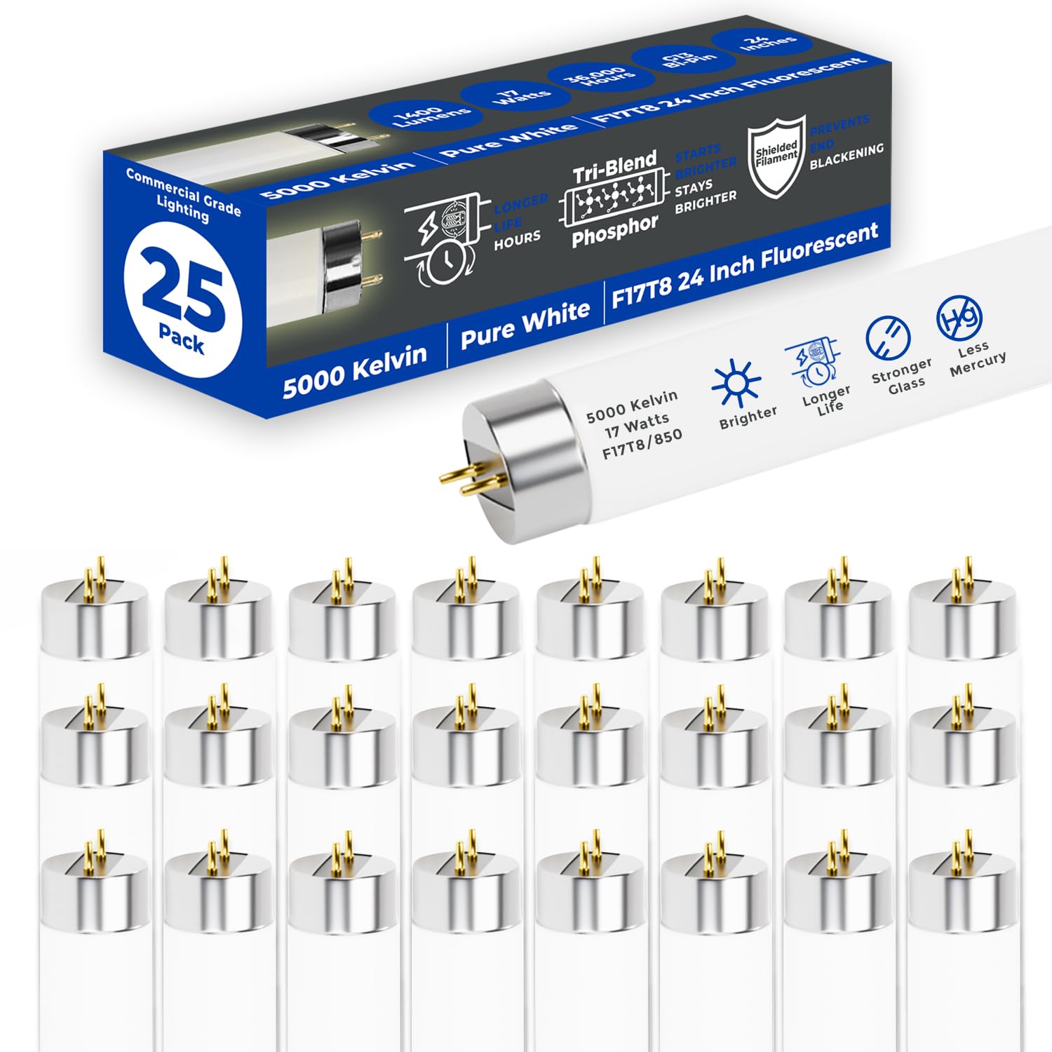 Goodbulb 17W T8 Fluorescent Light Bulb - 5000K Daylight, 1400 Lumens, 25 Pack