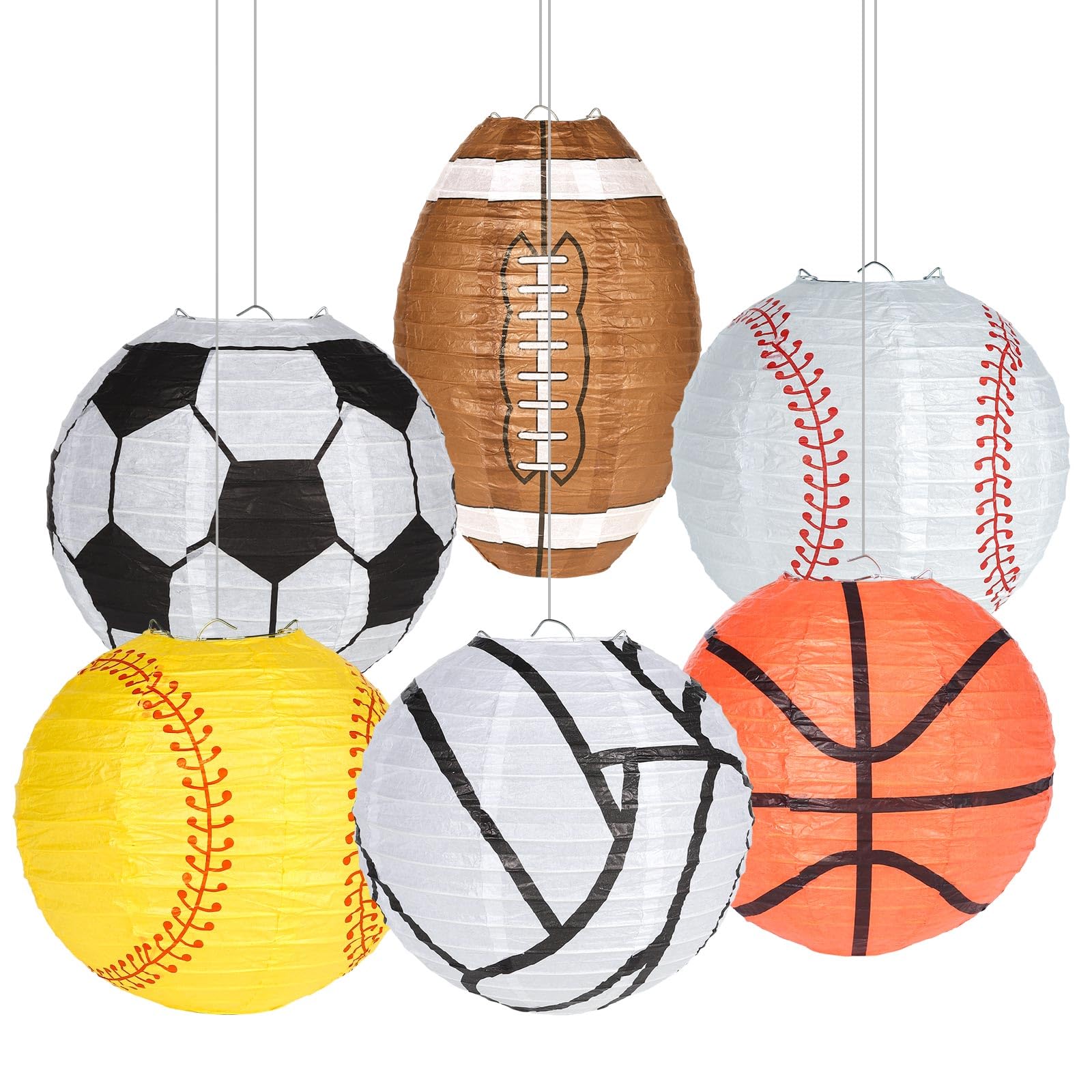 6 Pcs Sports Paper Lantern  8 Inch Sports Hanging Paper Lanterns  Soccer Football Baseball Basketball Volleyball Softball Lantern for Sports-Themed Party Game Bithday Baby Shower Wedding Decoration