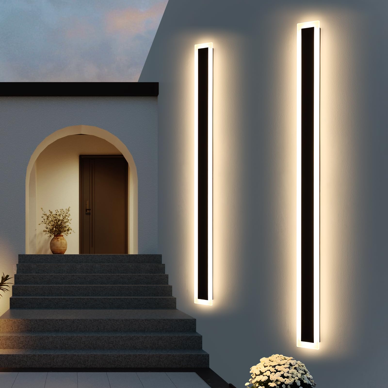 Upgrade Widened 2 Pack LED Outdoor Wall Lights, 71inch Modern Lighting Fixture, 3000K Warm White, IP65 Waterproof, 60W, White Ac