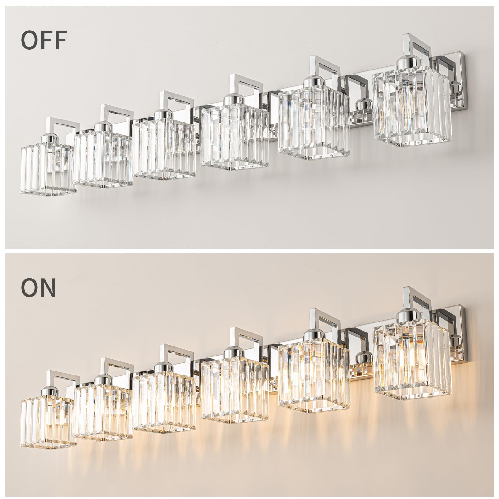 Fdpby Modern Bathroom Vanity Light 6-Lights Chrome Crystal Wall Lamp Bathroom Modern Crystal Vanity Lighting