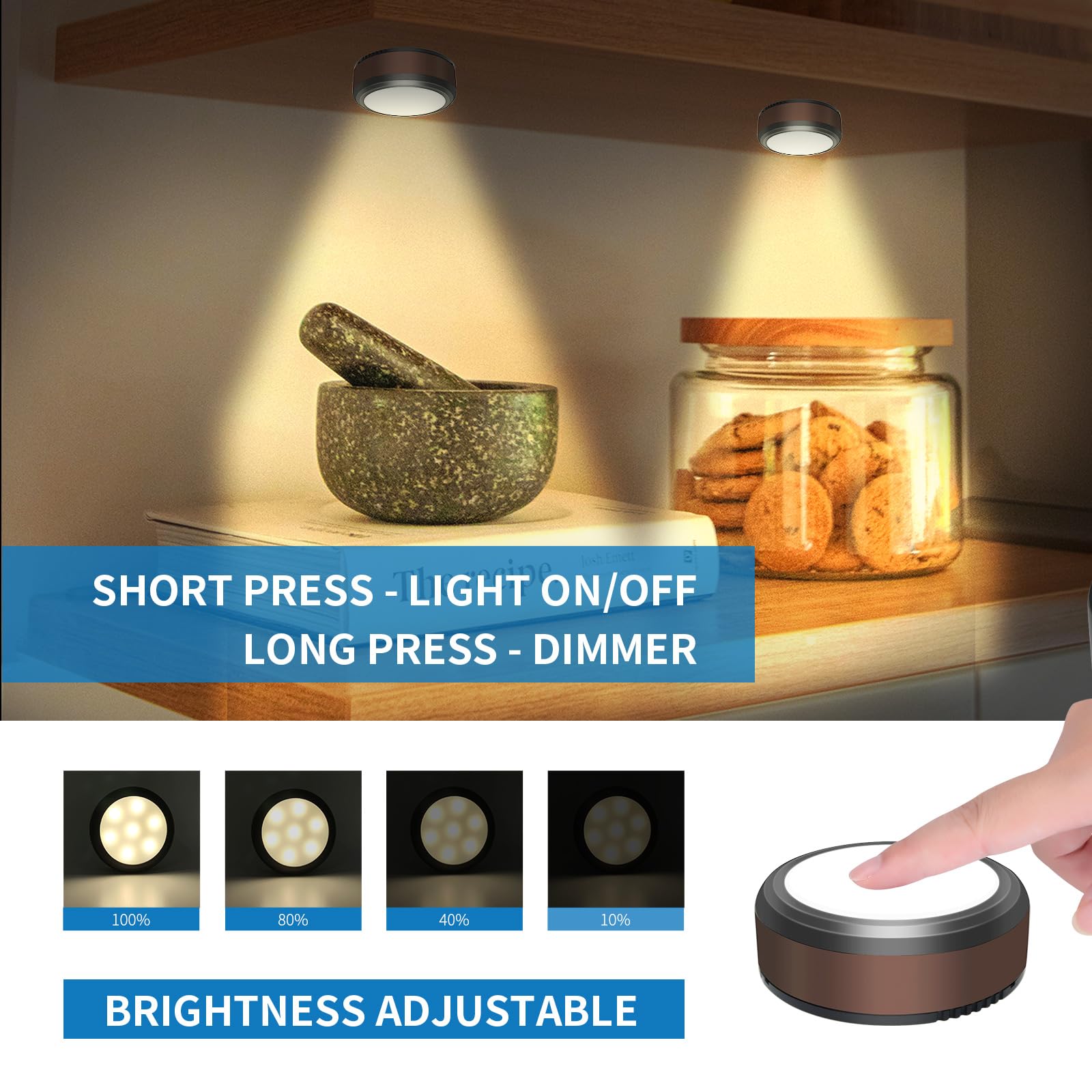 LEASTYLE Puck Lights with Remote, Dimmable Timer, Battery Operated, Black, 1 Pack