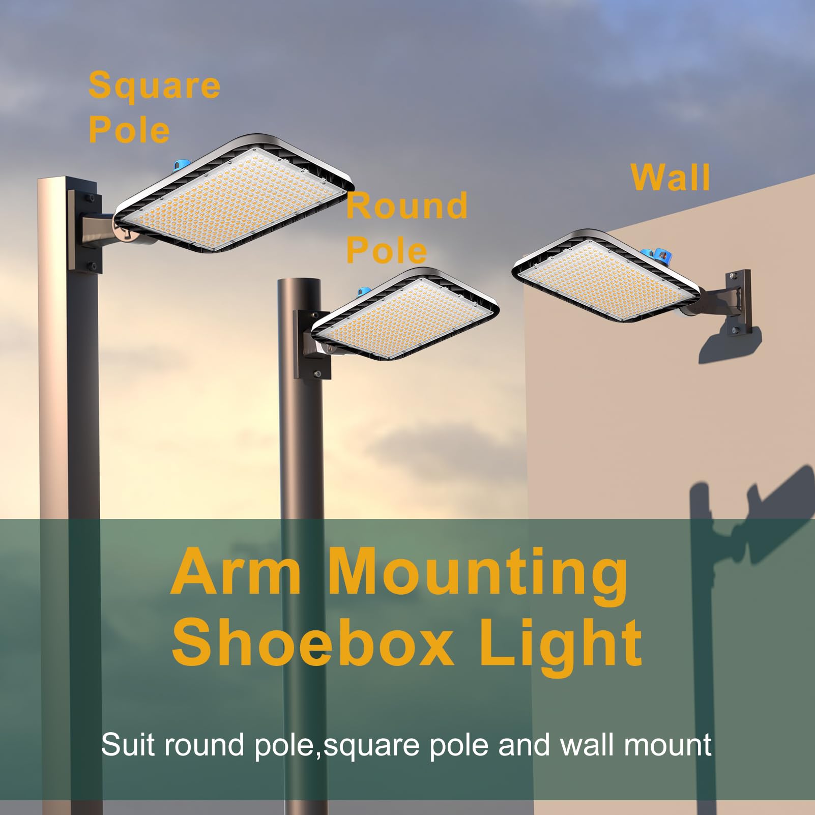 Acohook 500W Led Parking Lot Lighting 75000Lm(150Lm/W) Arm Mount Parking Lot Lights With Smart Photocell 5000K 6Kv Spd Outdoor Waterproof Led Street Light- 7Yrs Warranty 2Pack