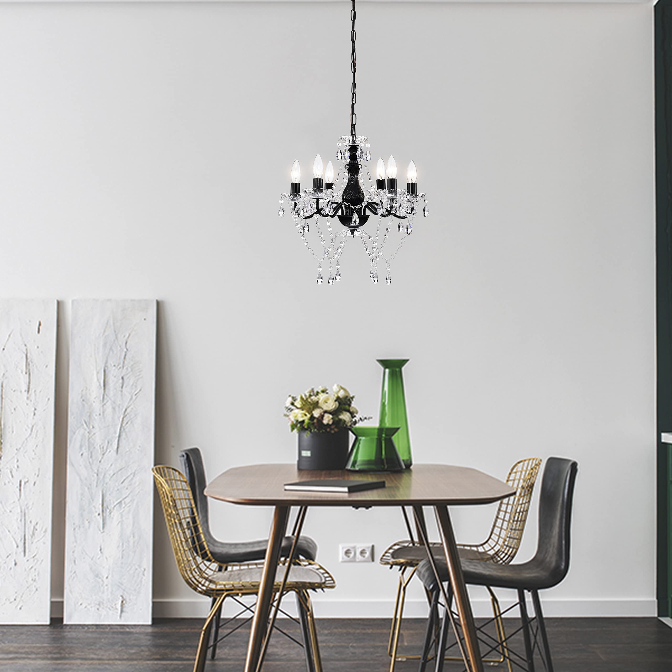 Mr.Color Black Chandelier Crystals Modern Chandelier Lighting Fixture 6-Light Candle Chandelier For Living Room Dining Room Bedr