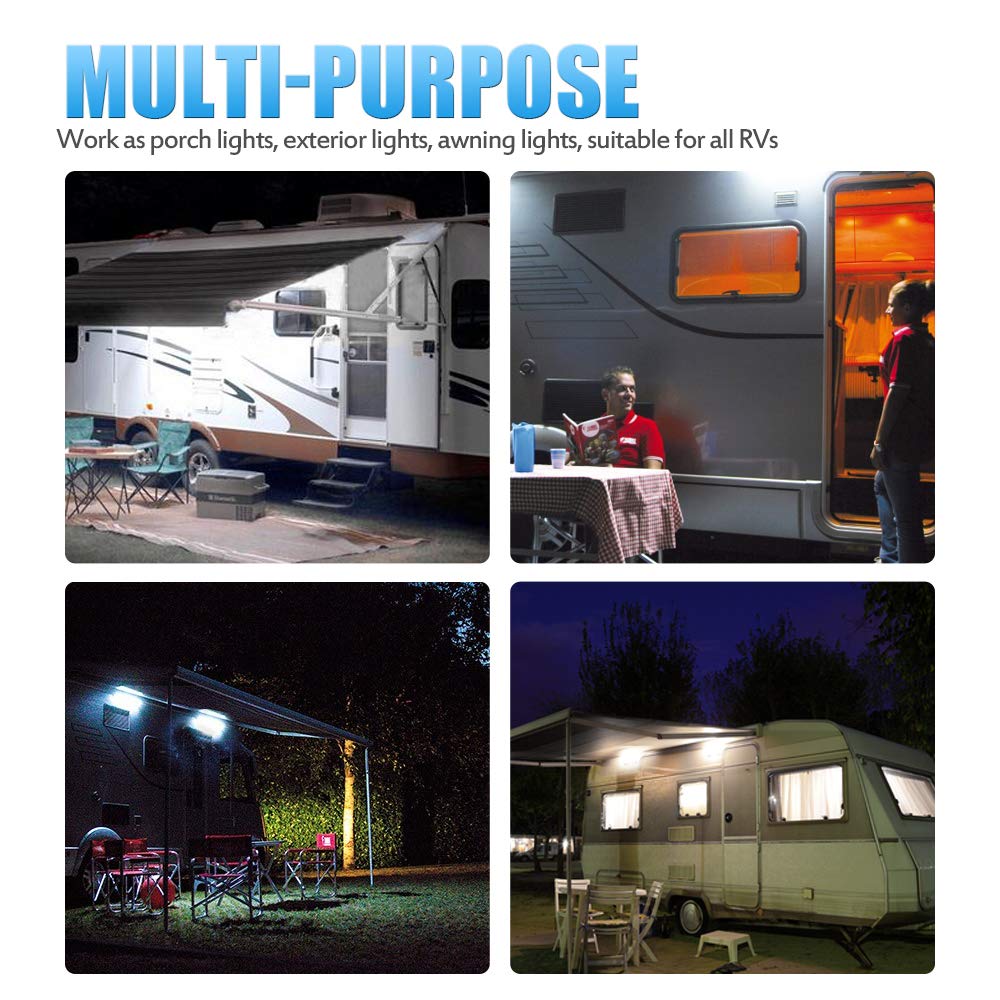 MICTUNING RV Exterior LED Porch Utility Light 12V 750LM 2 Pack Black Aluminium Model MIC-RPL