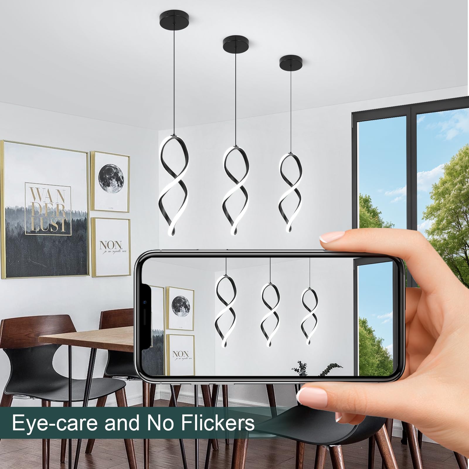 Vloitgol Modern Pendant Lights - Black Led Fixtures For Kitchen Island, Bedroom, Dining Room & Sink - Adjustable Height, 1 Pack