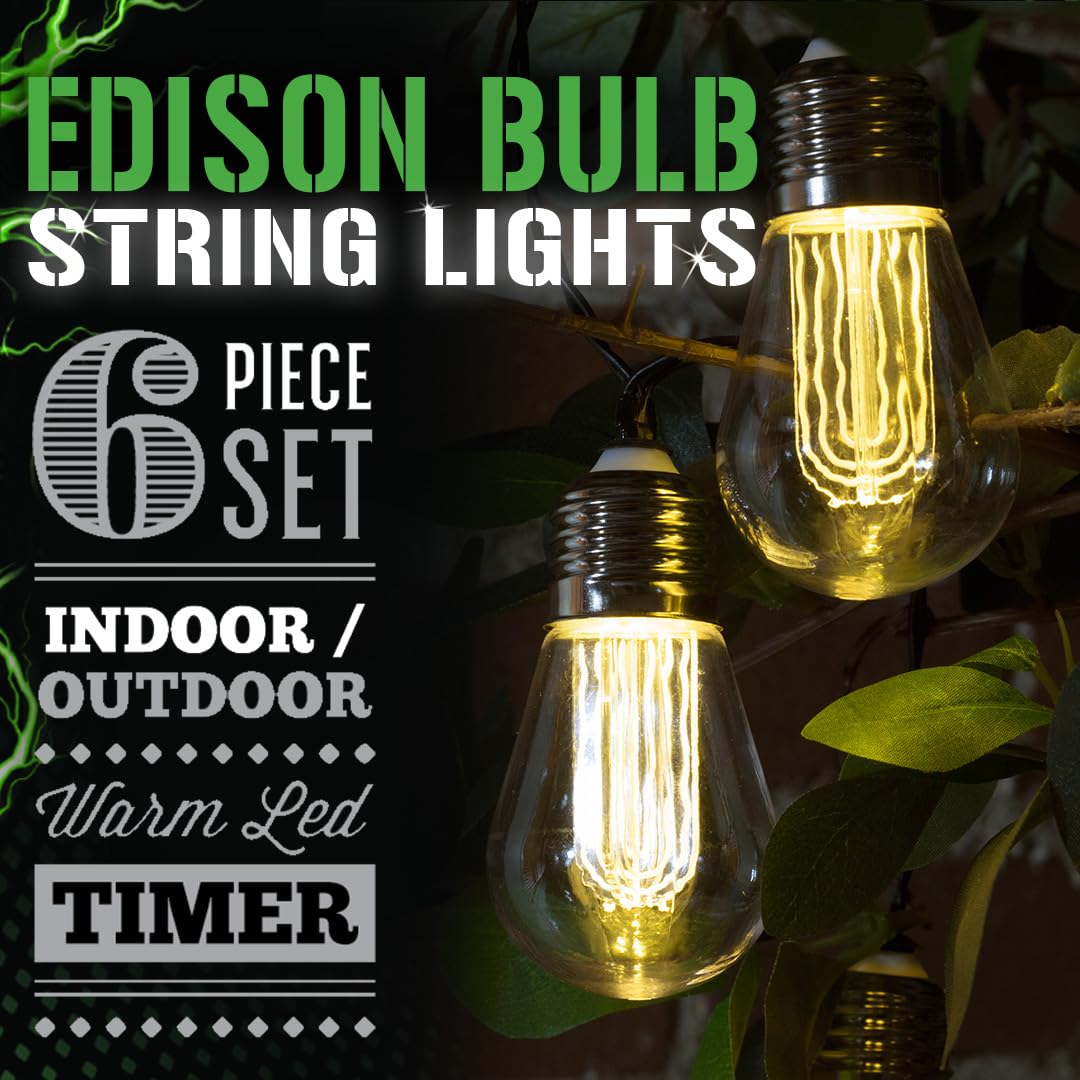 LitezAll LED Edison Light Bulb, Warm White, Vintage String Lights, Model LAST14BX624, 6 pcs, Battery Operated