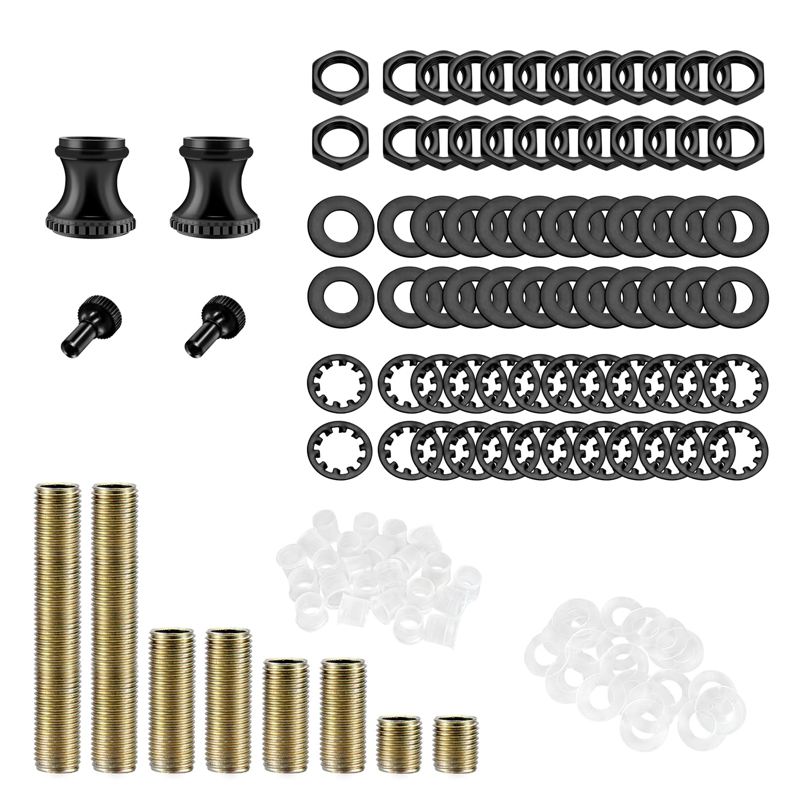 GooChan Lamp Repair Hardware Assortment, Metal, Black Color, Full Essential Kit, Includes Nipples, Connectors, Switch Knobs, Washers, Nuts
