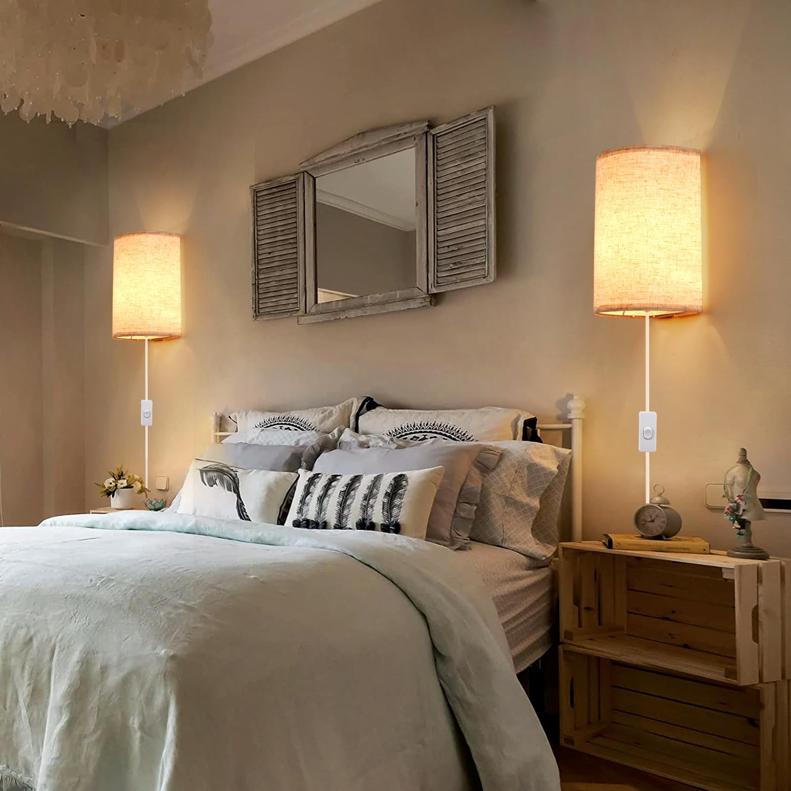 Xieyor Plug In Wall Sconce, 3 Colors Wall Sconces Set Of Two, Industrial Plug In Wall Light, Wall Sconce Lighting On/Off Switch