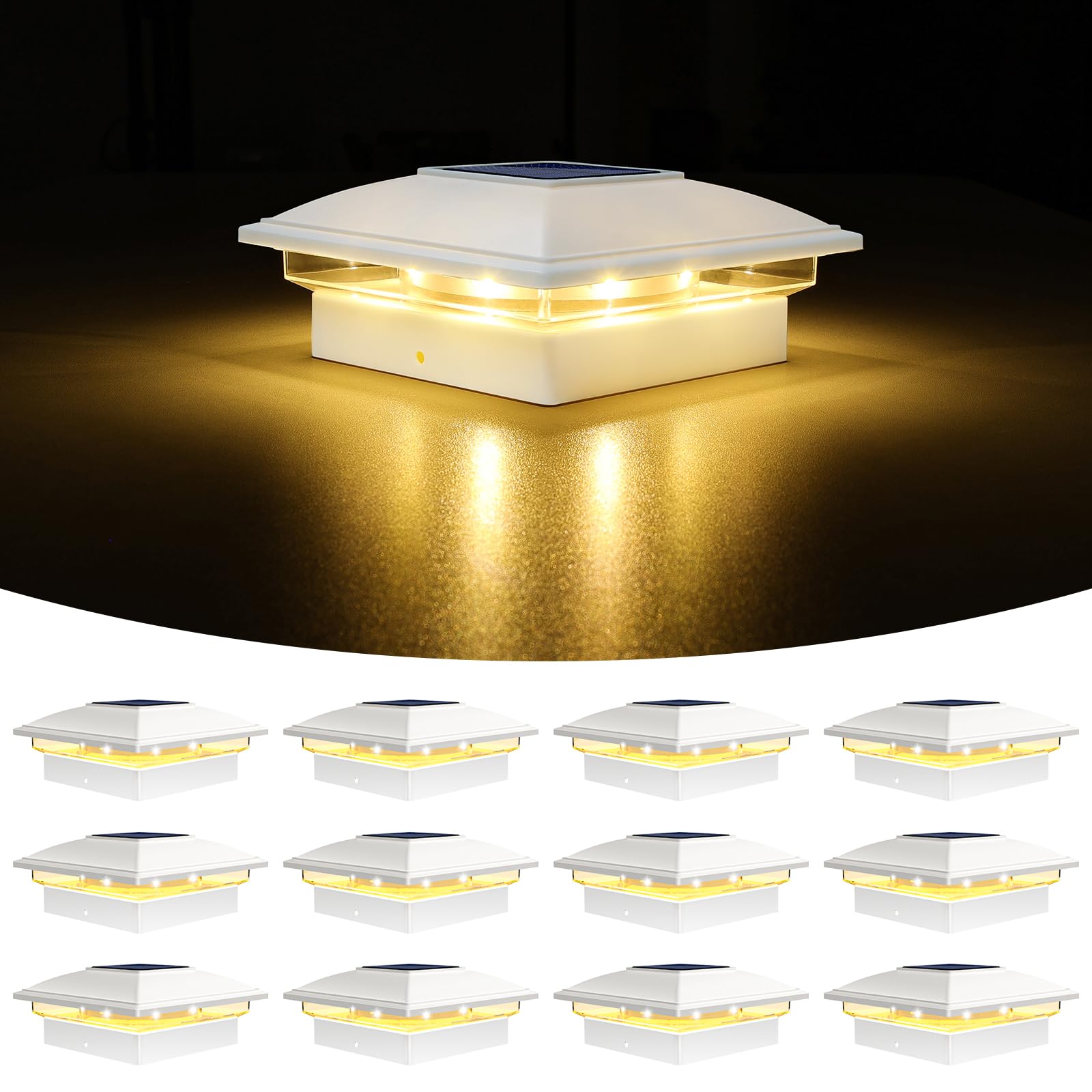 VOLISUN Solar Post Cap Light Outdoor Waterproof 12pack,Solar Fence - Post Lights for 4x4 5x5 6x6 Wooden/Vinyl Post,White Deck Po