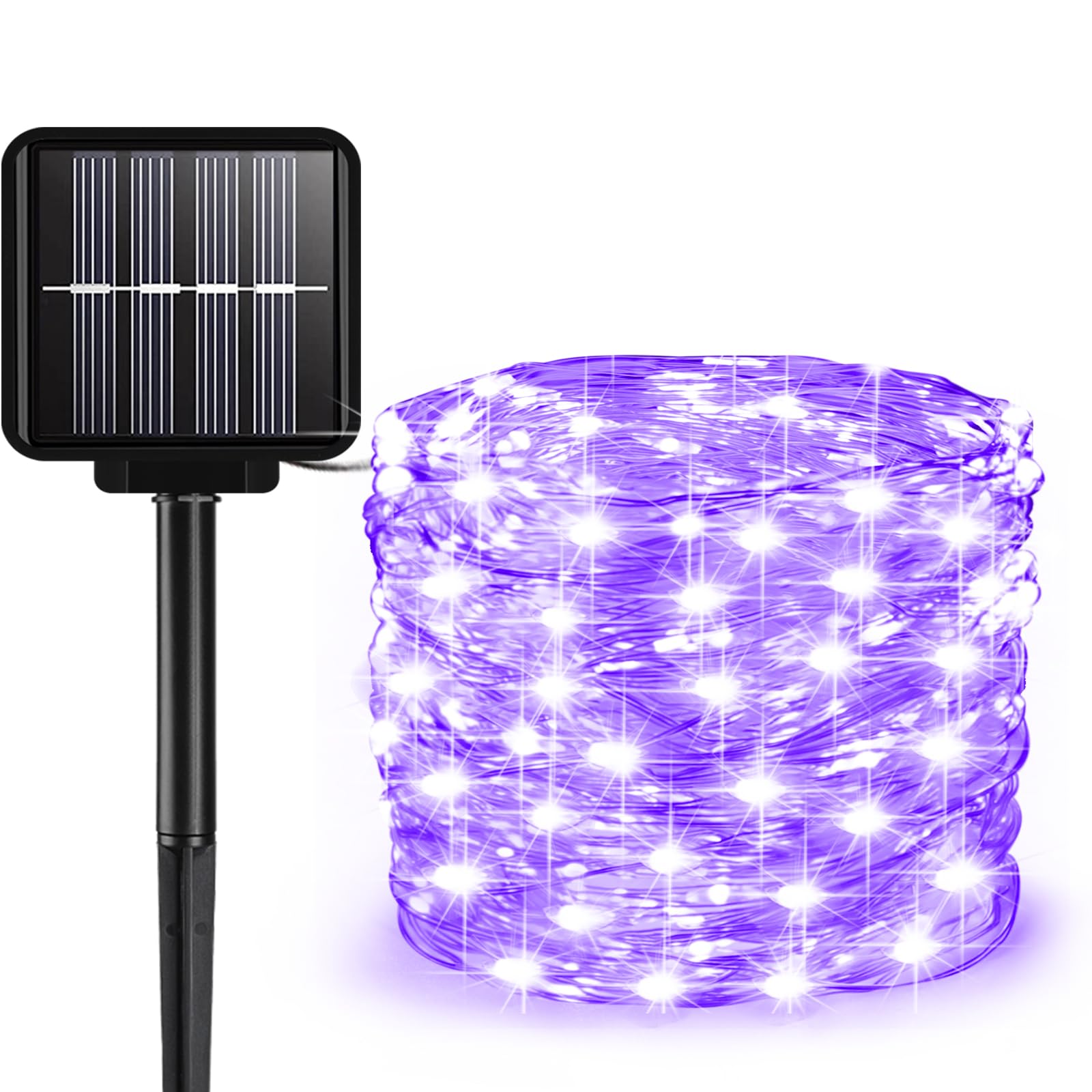 Solar String Lights Outdoor  33 Feet 100 Leds 8 Modes Solar Fairy Lights For Outside  Waterproof Outdoor Light For Patio Yard Christmas Tree Halloween Wedding Party Decorations  Purple