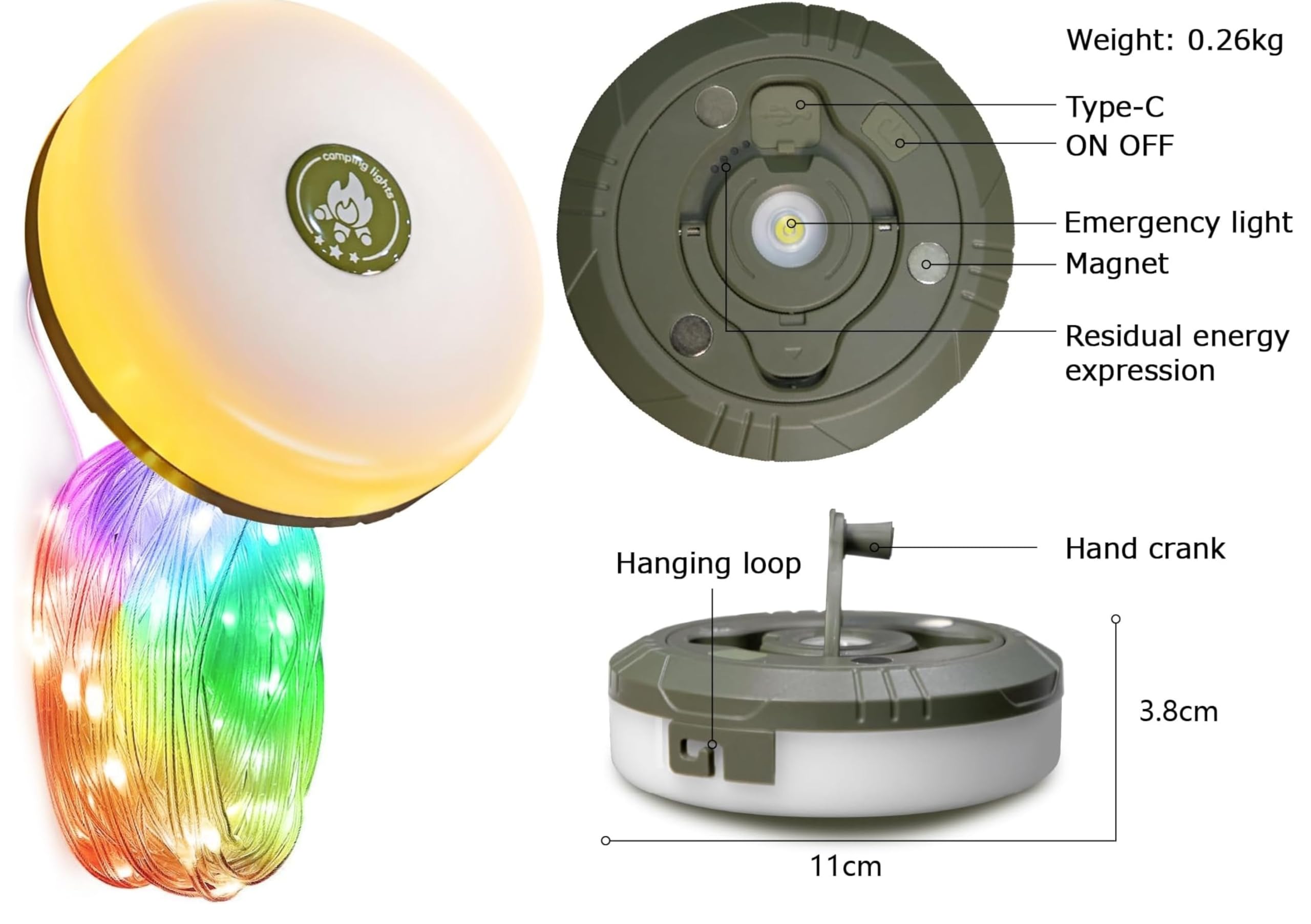 Camping String Lights,Camping Essentials Gear 32.8Ft Lamp Lights Waterproof, 4 In 1 Outdoor String Lights With 8 Modes For Awn T