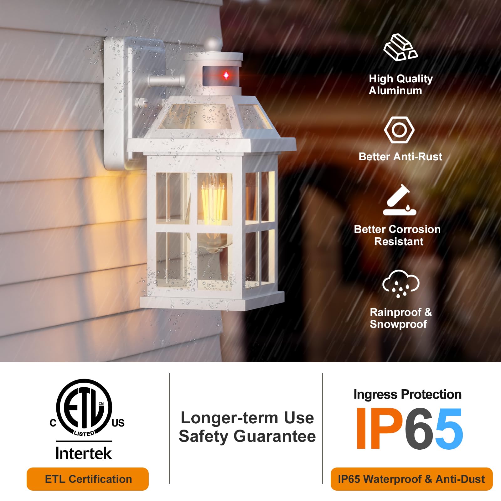Roravilila White Motion Sensor Outdoor Porch Lights Upgraded, Anti-Rust Aluminum Wall Mounted Light Fixtures Coastal Exterior Li