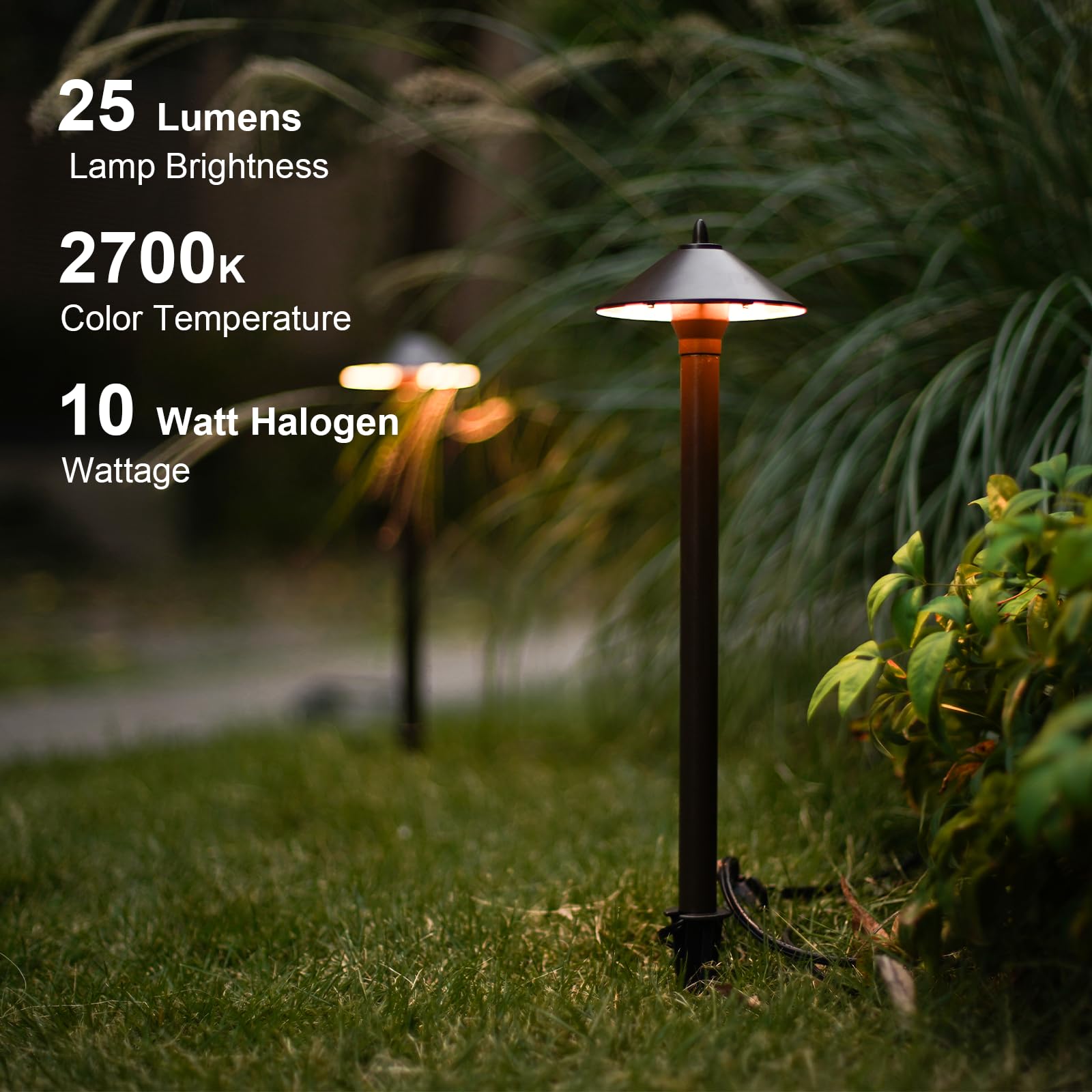 Goodsmann Landscape Lighting Low Voltage Outdoor Path Light Halogen Pathway Light Wired 10W 25 Lumen 2700K Warm White Metal 12V