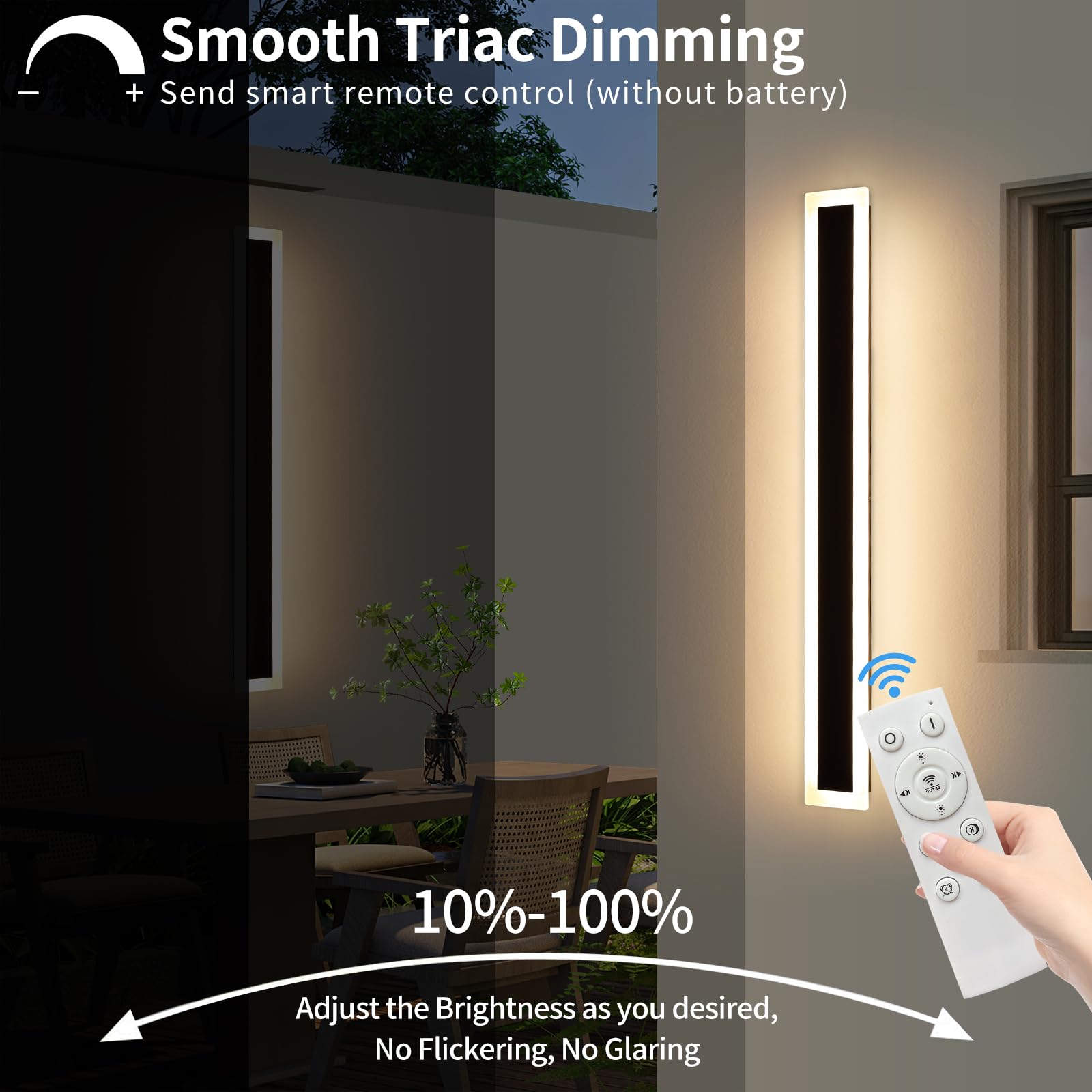 Upgrade Widened 2 Pack Modern Outdoor Wall Sconce, 47.2Inch Dimmable Exterior Led Light Fixture 3000K-6000K, Ip65 Waterproof, Bl
